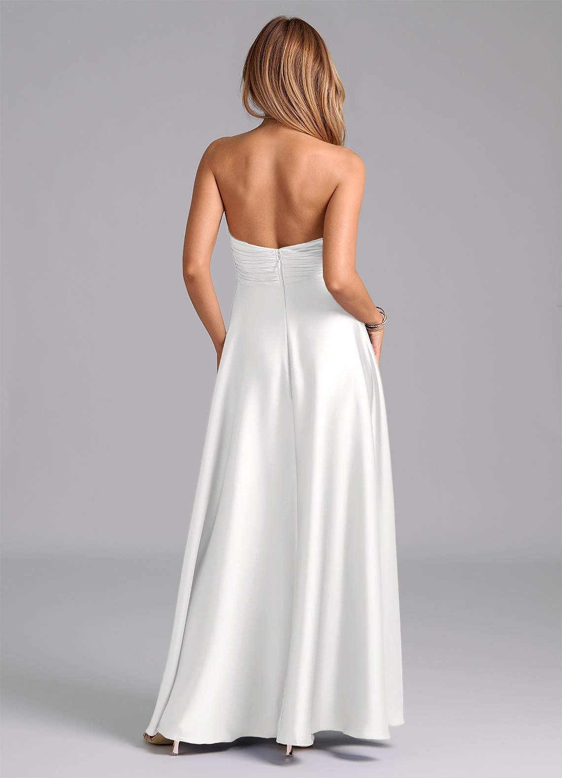 Tessie A-Line V-Neck Stretch Satin Bridesmaid Dress in white