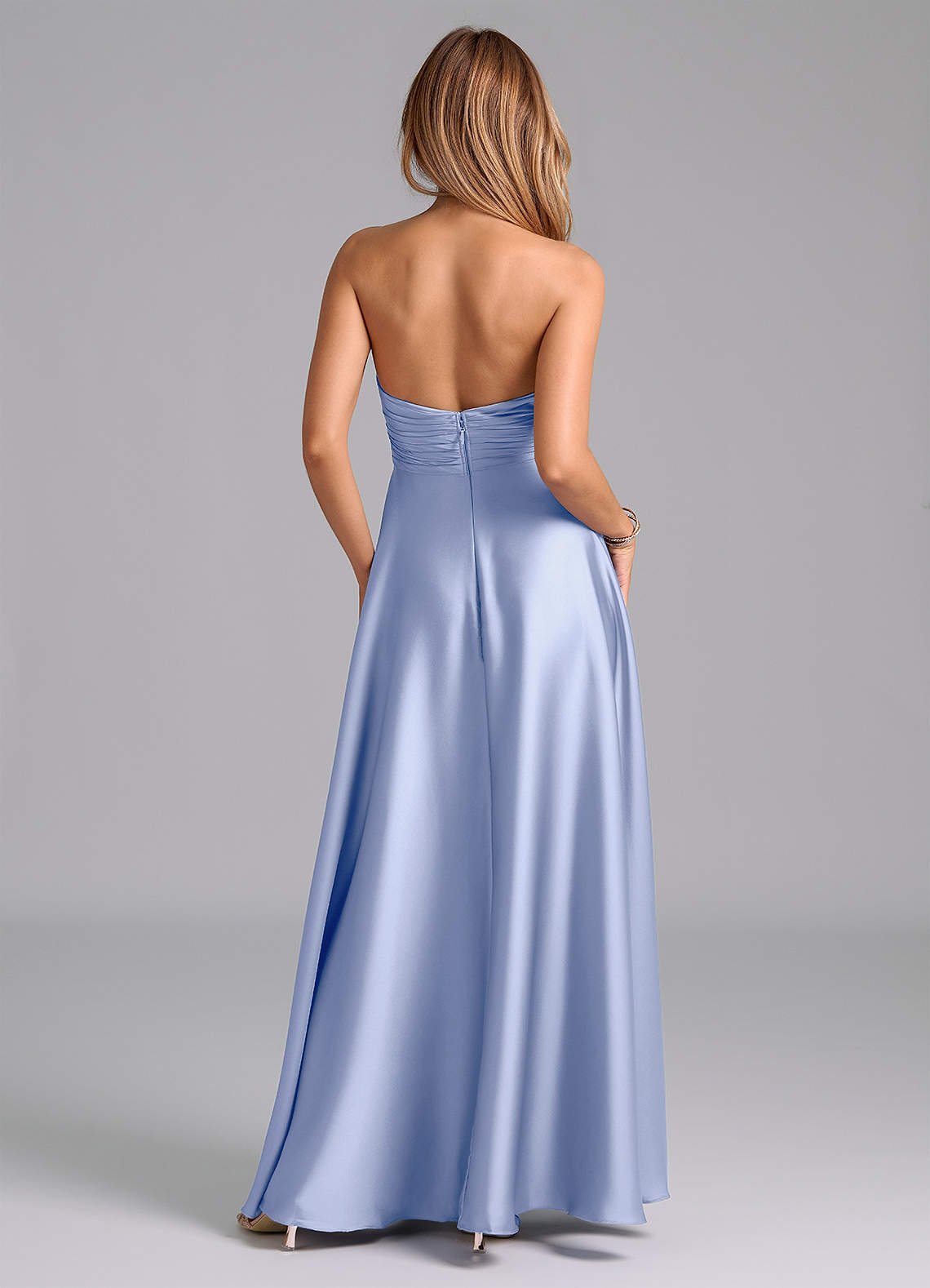 Tessie A-Line V-Neck Stretch Satin Bridesmaid Dress in Ice