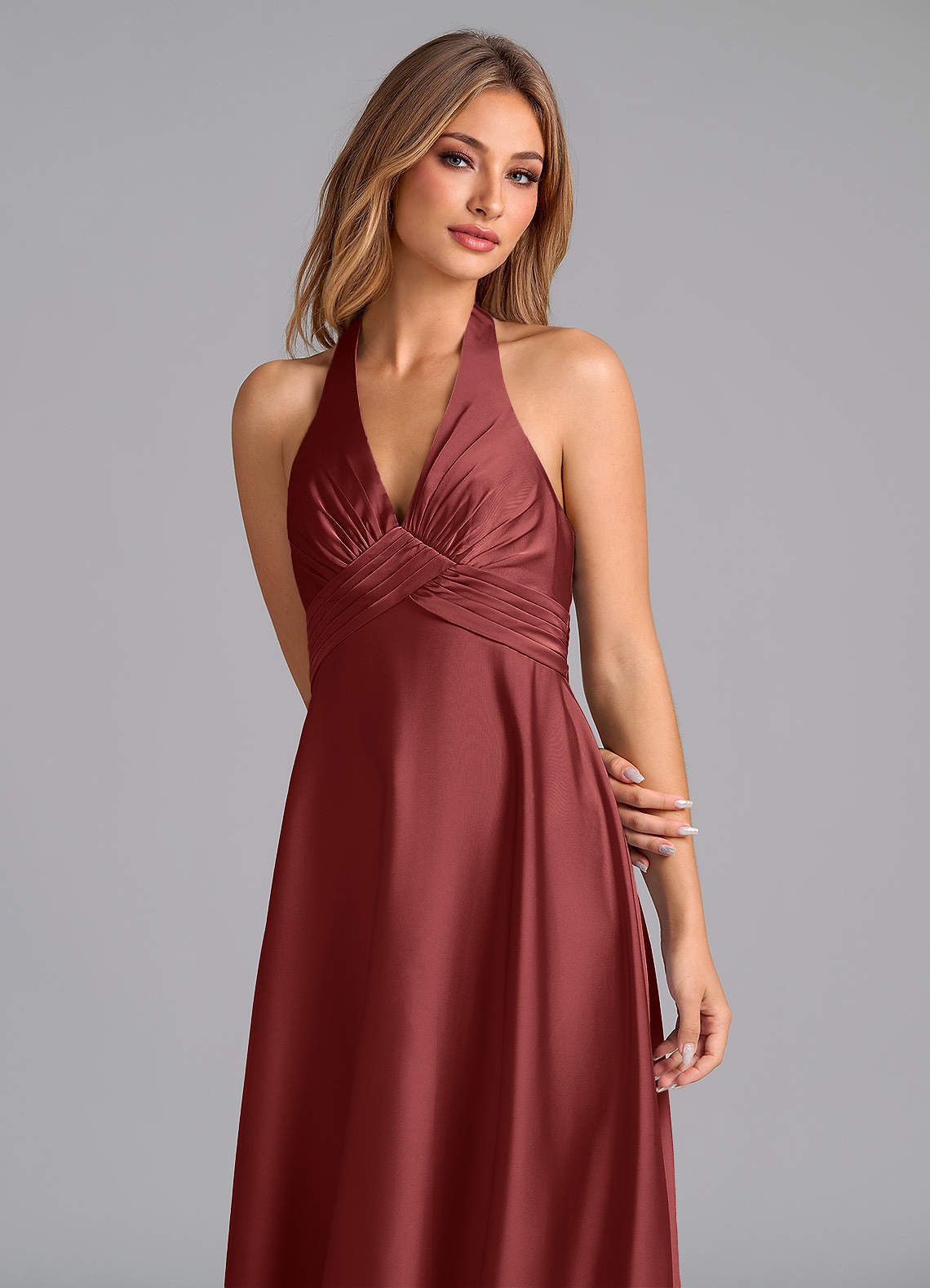 Tessie A-Line V-Neck Stretch Satin Bridesmaid Dress