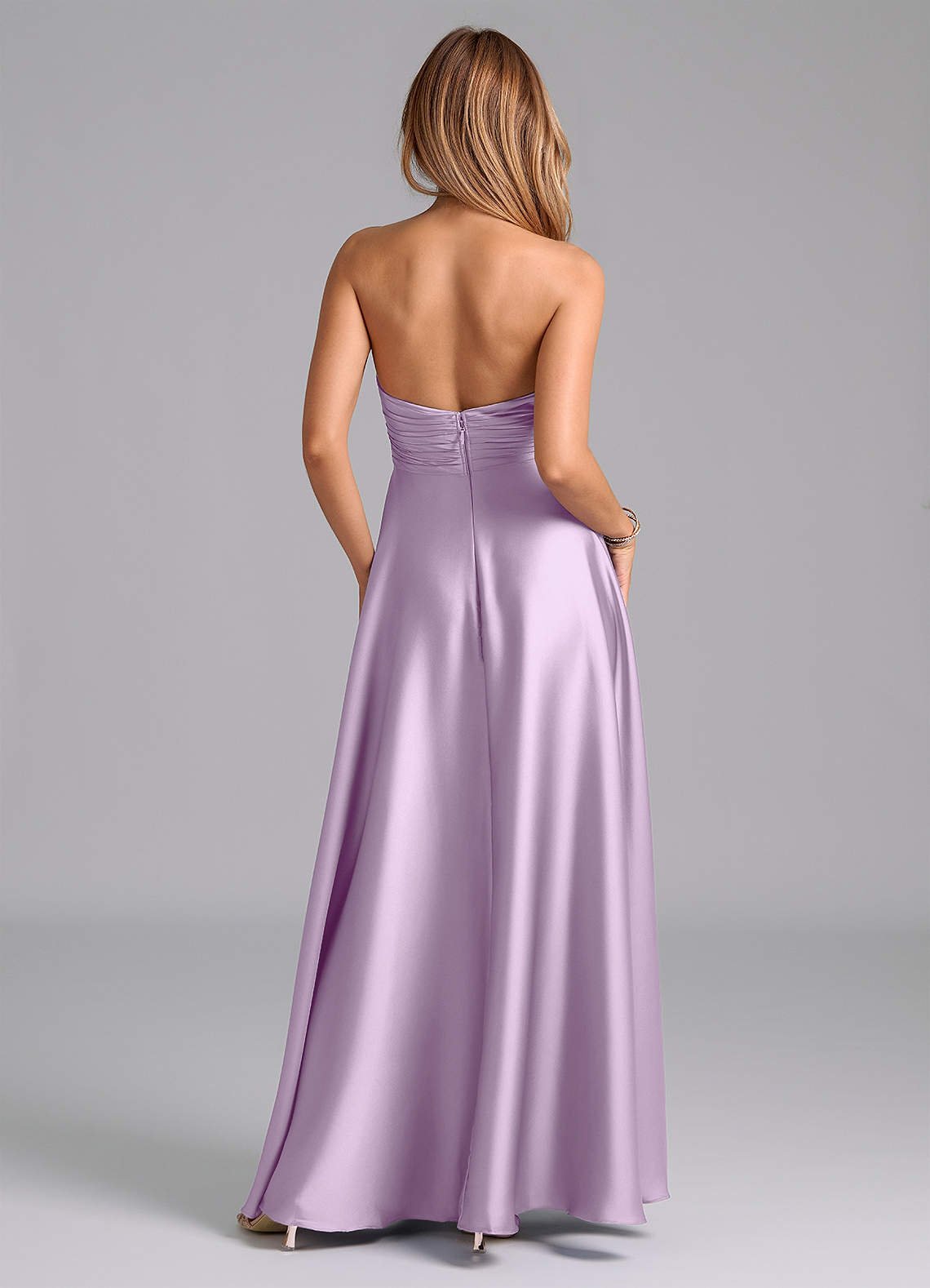 Tessie A-Line V-Neck Stretch Satin Bridesmaid Dress in Frosted Lilac