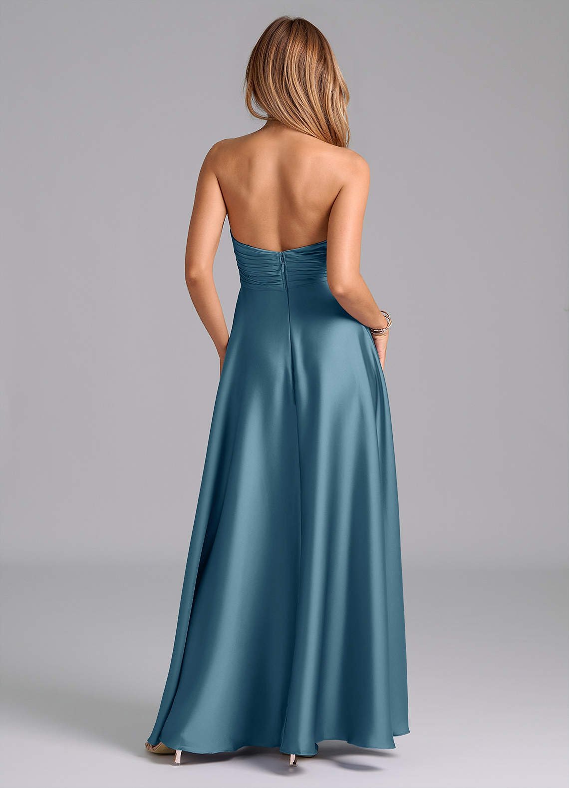 Tessie A-Line V-Neck Stretch Satin Bridesmaid Dress in Bermuda