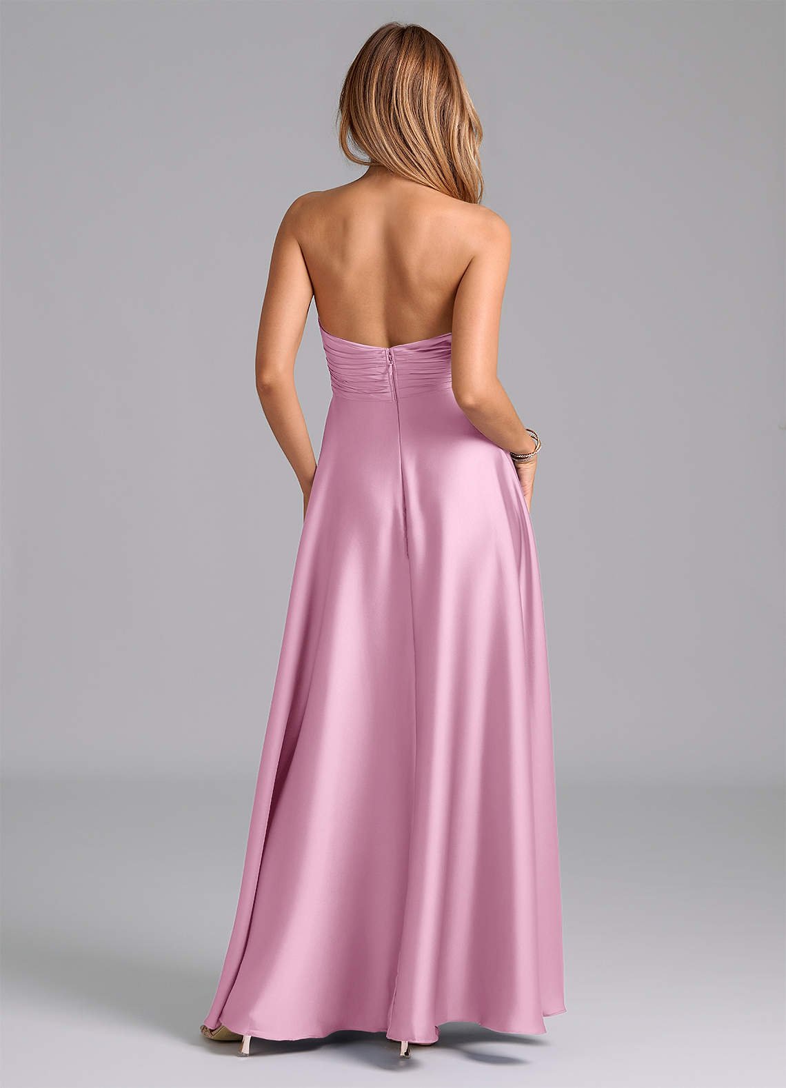 Tessie A-Line V-Neck Stretch Satin Bridesmaid Dress in candy pink