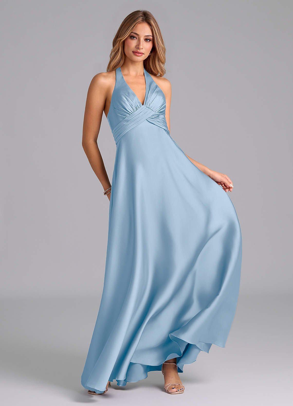 Tessie A-Line V-Neck Stretch Satin Bridesmaid Dress in Powder Blue