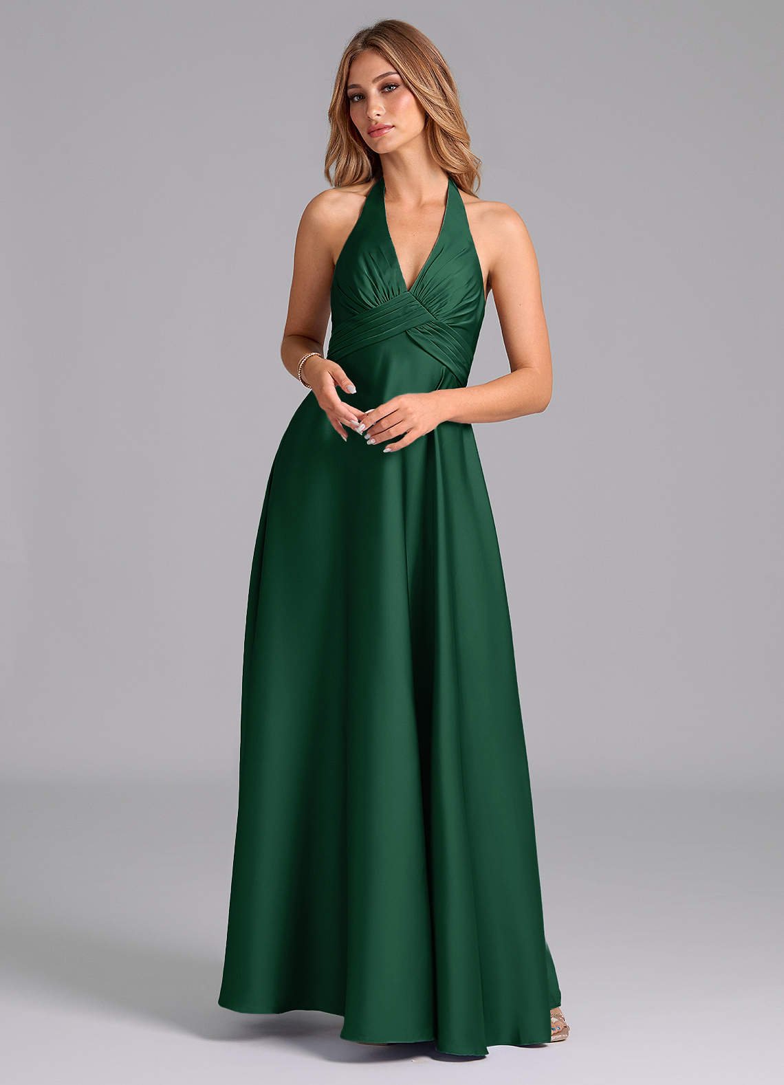 Tessie A-Line V-Neck Stretch Satin Bridesmaid Dress in Dark Green