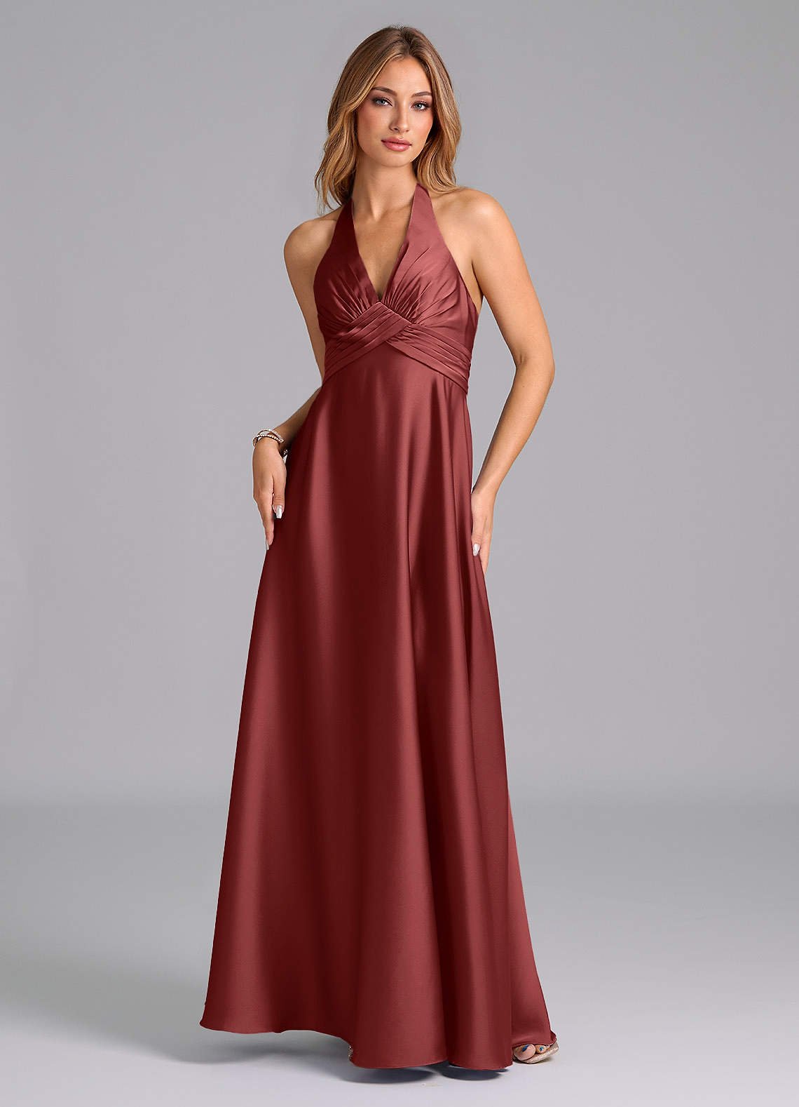 Tessie A-Line V-Neck Stretch Satin Bridesmaid Dress