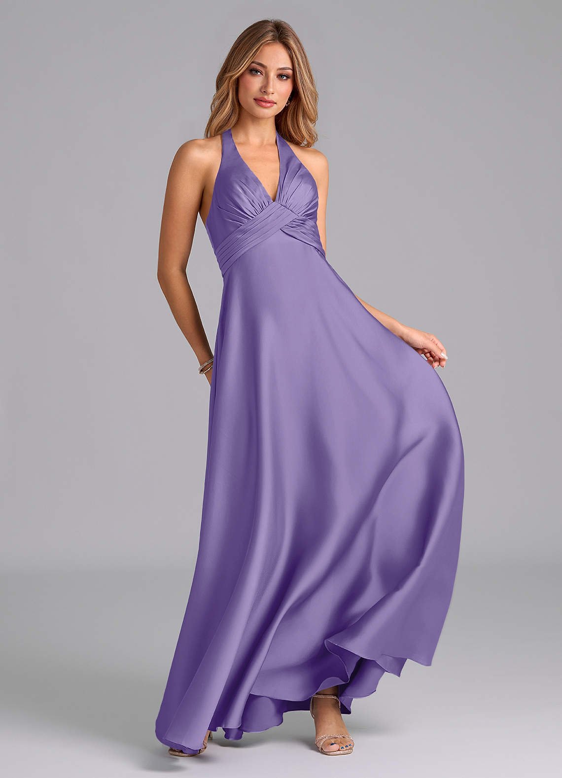 Tessie A-Line V-Neck Stretch Satin Bridesmaid Dress in Tahiti