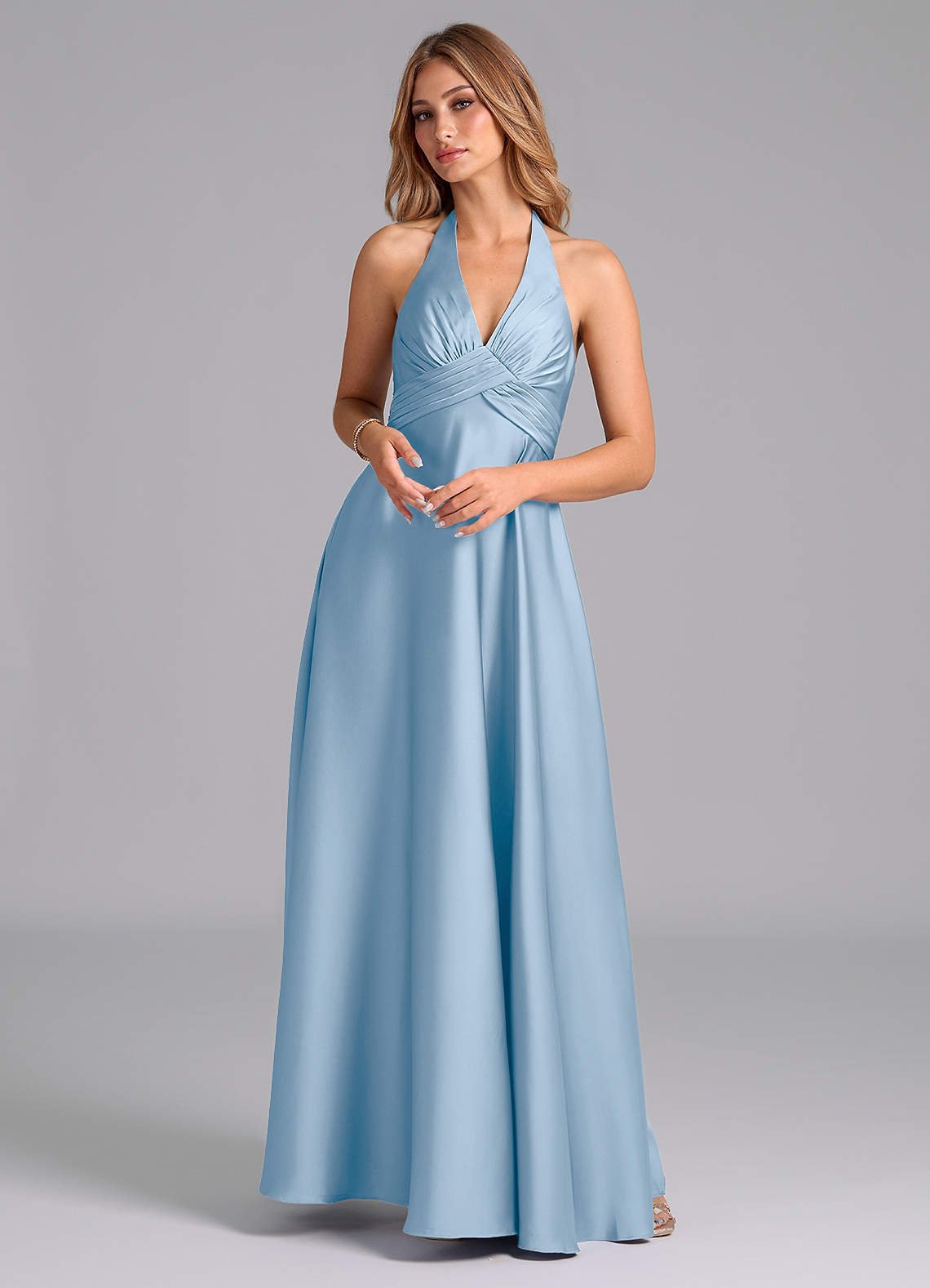 Tessie A-Line V-Neck Stretch Satin Bridesmaid Dress in Powder Blue
