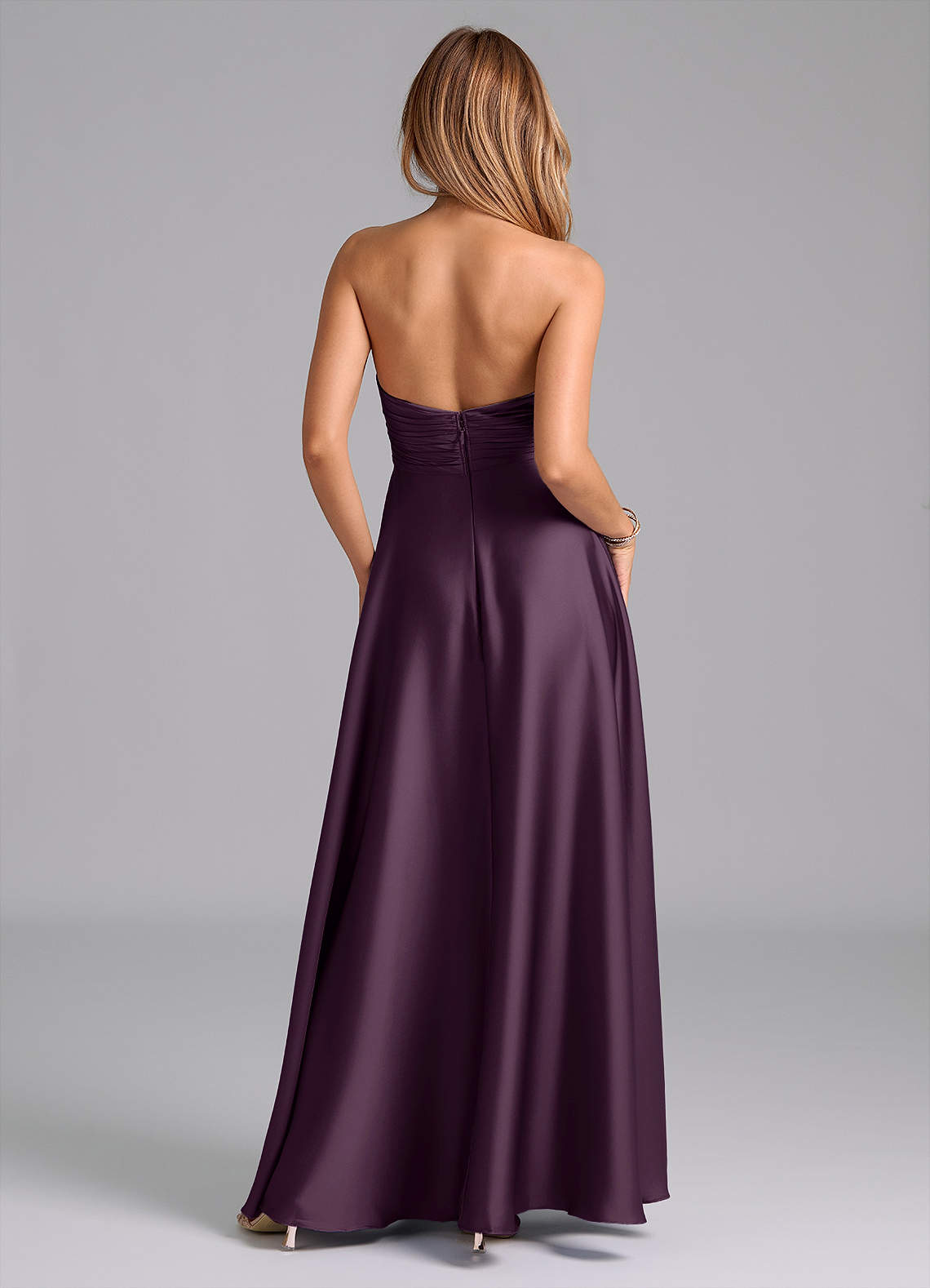 Tessie A-Line V-Neck Stretch Satin Bridesmaid Dress in Plum