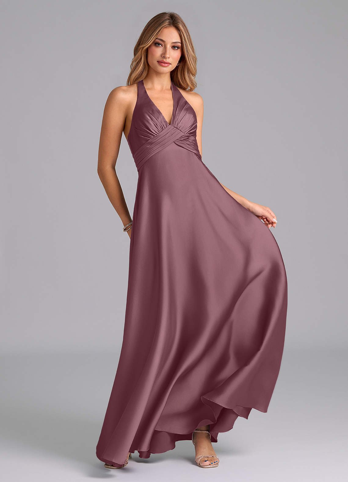 Tessie A-Line V-Neck Stretch Satin Bridesmaid Dress in Amethyst