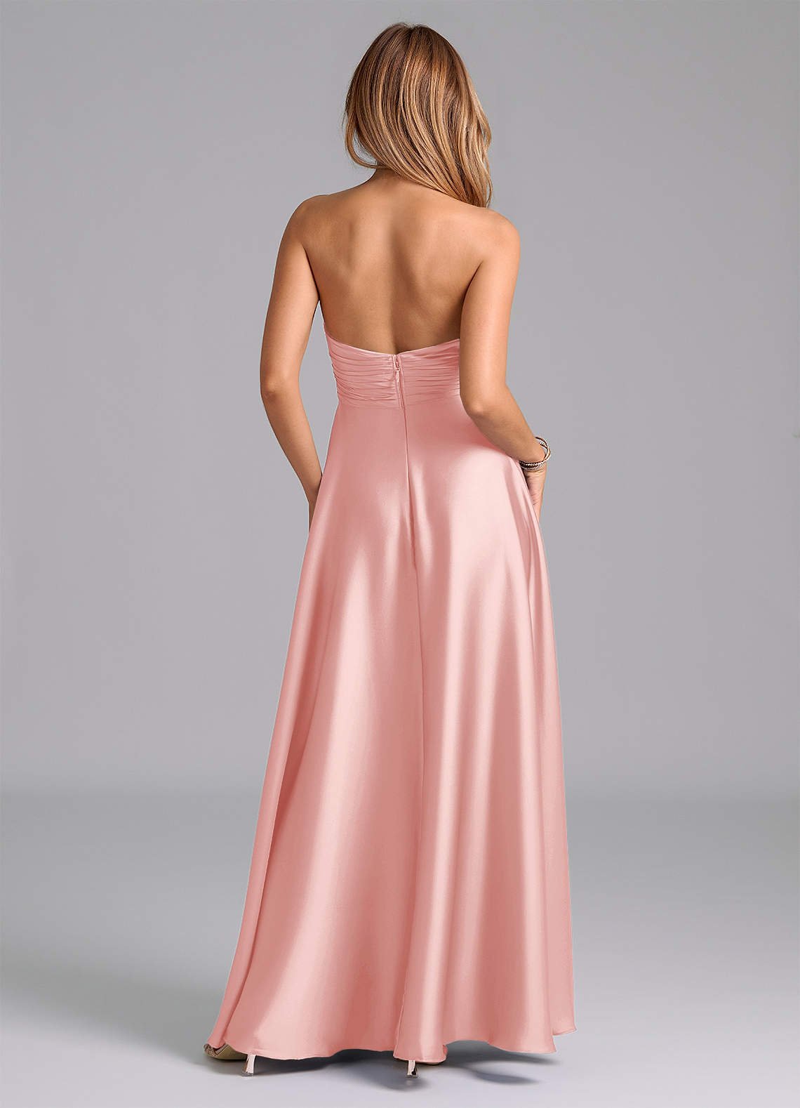 Tessie A-Line V-Neck Stretch Satin Bridesmaid Dress in Powder Pink