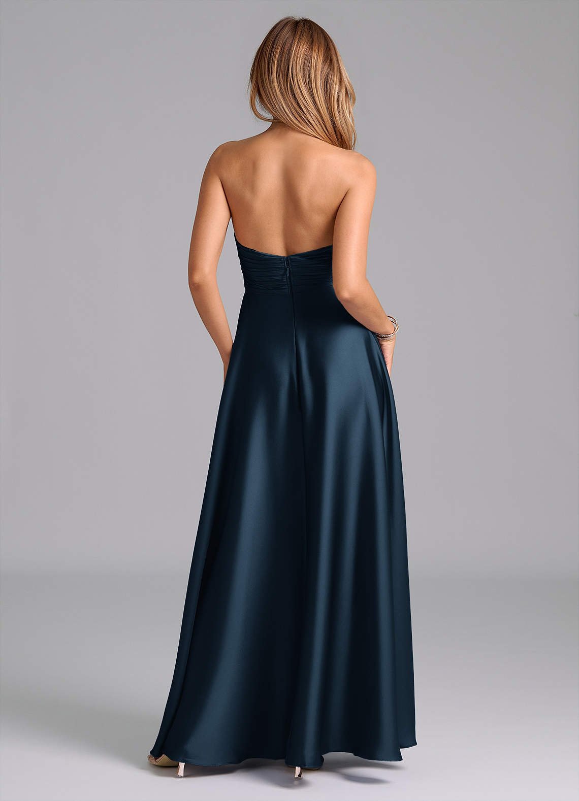 Tessie A-Line V-Neck Stretch Satin Bridesmaid Dress in Dark Navy