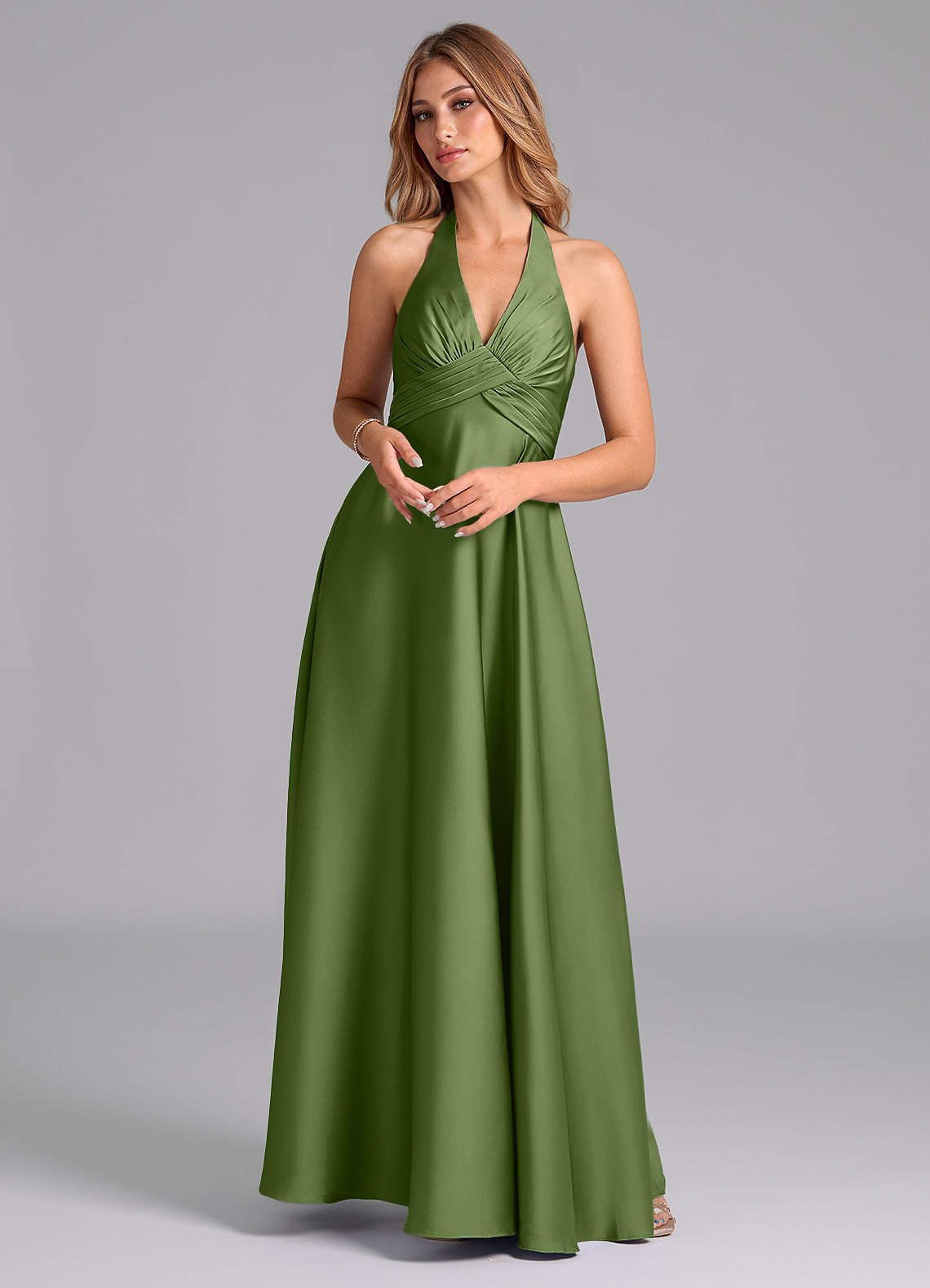 Tessie A-Line V-Neck Stretch Satin Bridesmaid Dress in Juniper