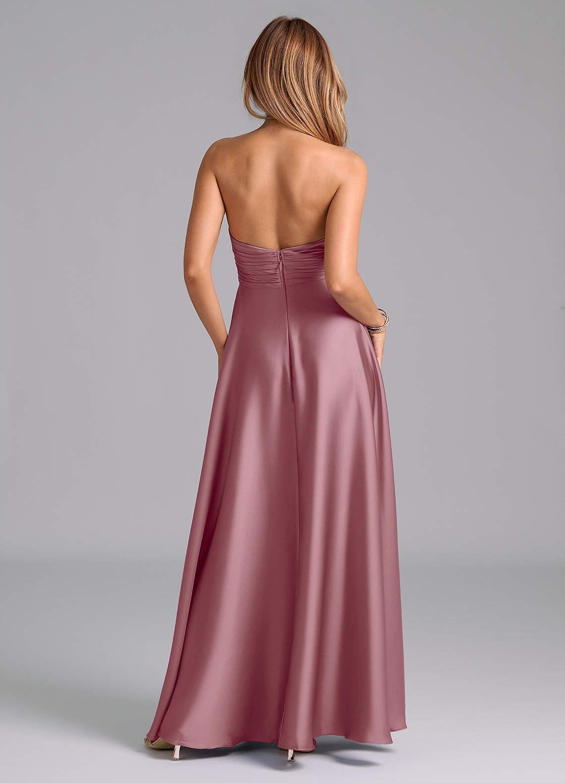 Tessie A-Line V-Neck Stretch Satin Bridesmaid Dress in Vintage Mauve