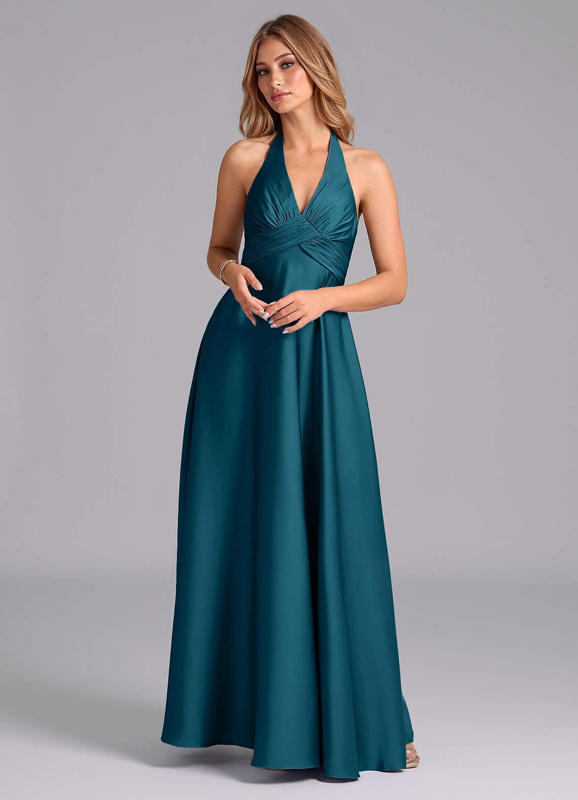Tessie A-Line V-Neck Stretch Satin Bridesmaid Dress in Ink Blue