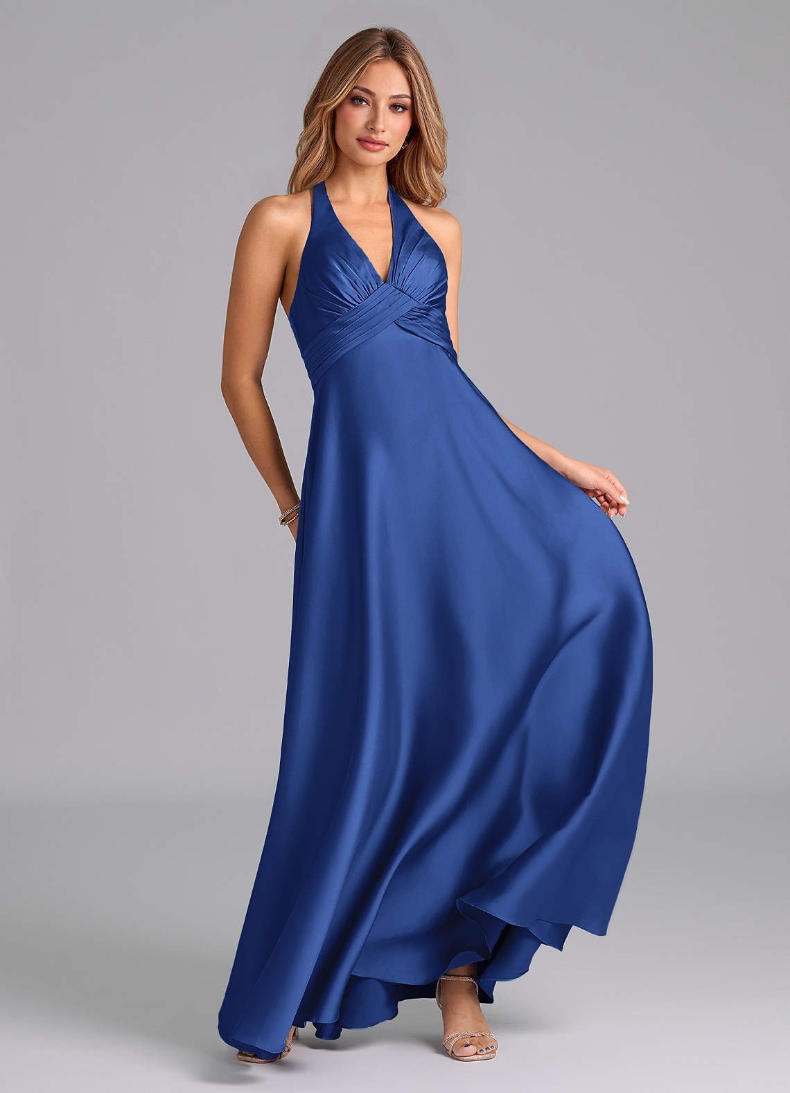 Tessie A-Line V-Neck Stretch Satin Bridesmaid Dress in Royal Blue