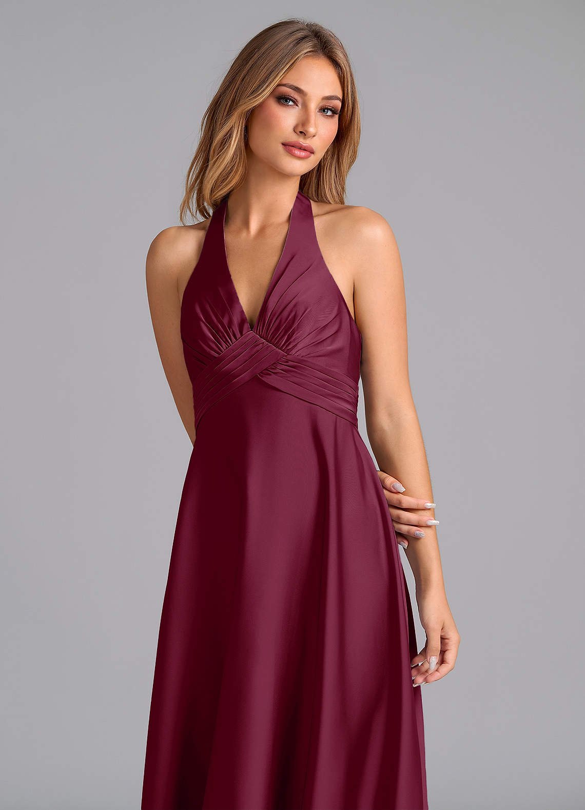 Tessie A-Line V-Neck Stretch Satin Bridesmaid Dress in Mulberry
