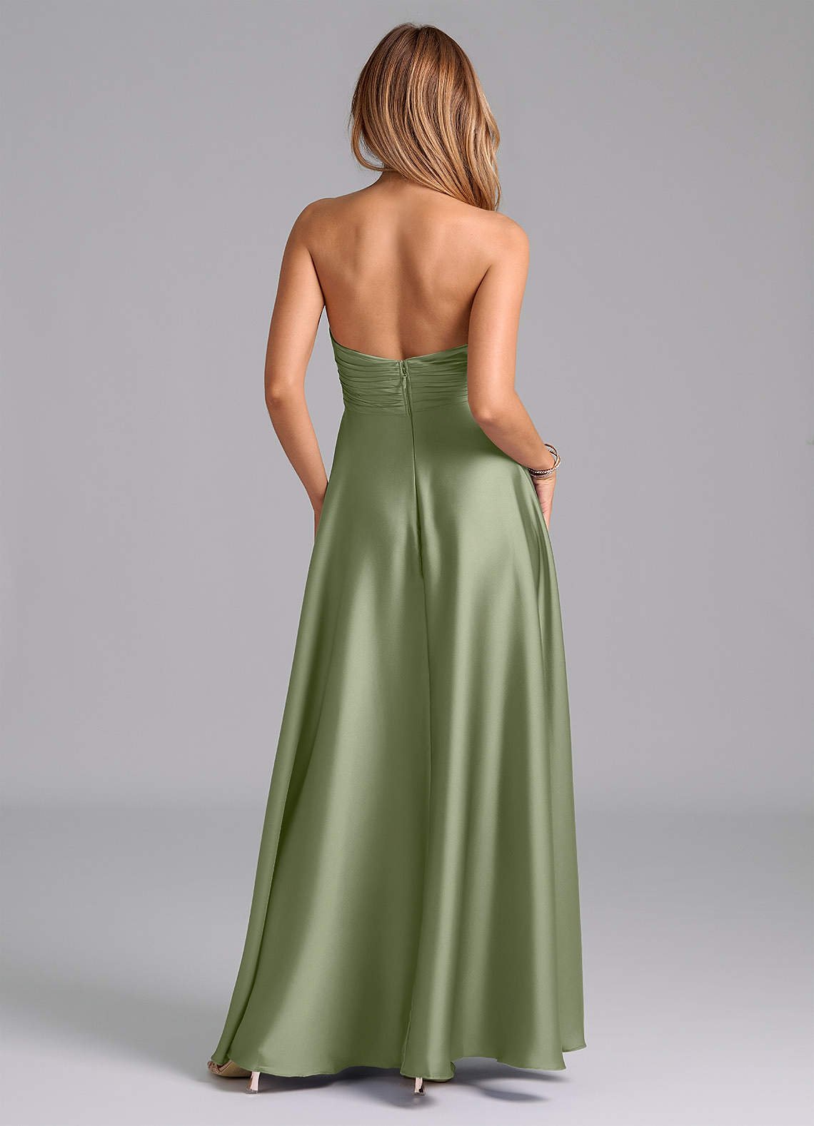Tessie A-Line V-Neck Stretch Satin Bridesmaid Dress in Pistachio