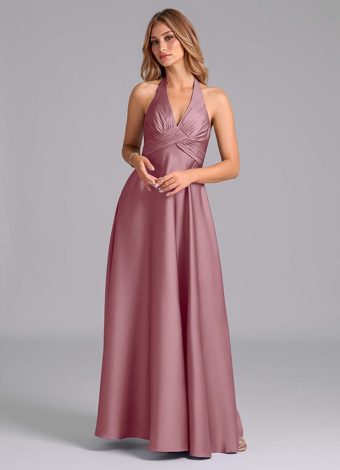 Tessie A-Line V-Neck Stretch Satin Bridesmaid Dress in Vintage Mauve