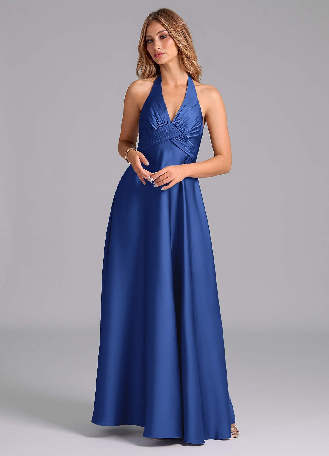 Tessie A-Line V-Neck Stretch Satin Bridesmaid Dress in Royal Blue