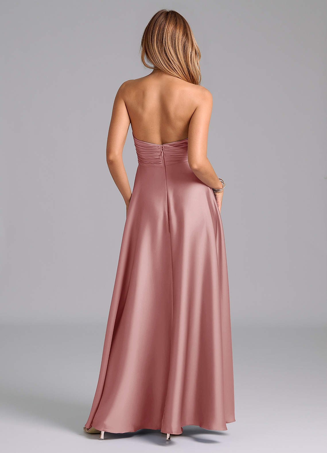Tessie A-Line V-Neck Stretch Satin Bridesmaid Dress in dusty rose