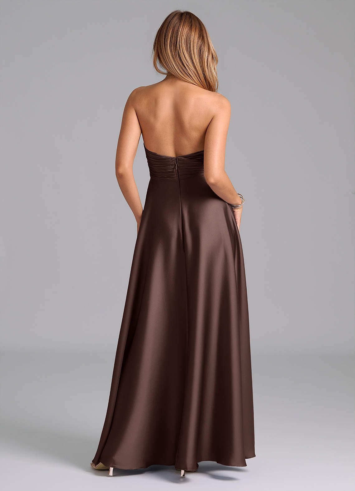 Tessie A-Line V-Neck Stretch Satin Bridesmaid Dress in Ganache