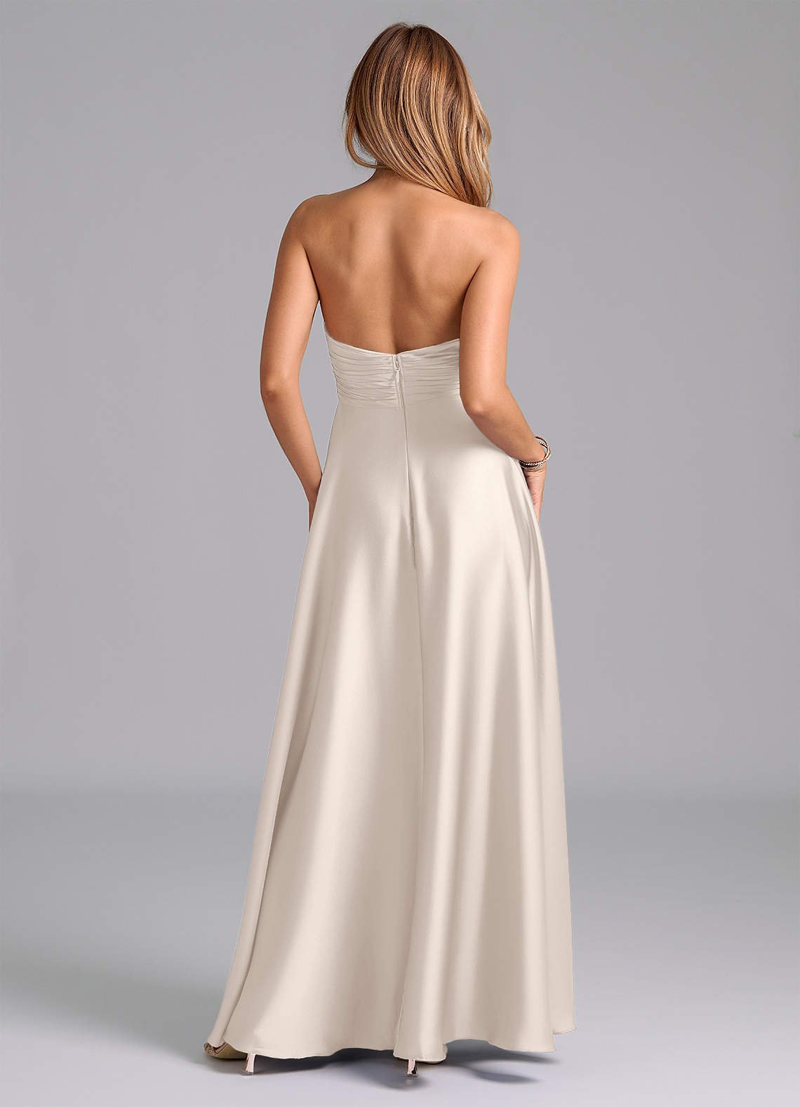 Tessie A-Line V-Neck Stretch Satin Bridesmaid Dress in White Alabaster