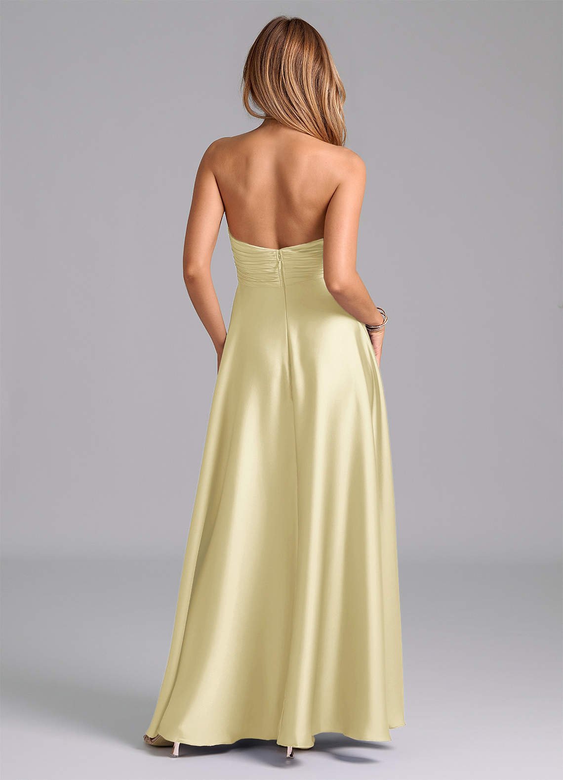 Tessie A-Line V-Neck Stretch Satin Bridesmaid Dress in Lemon Sorbet