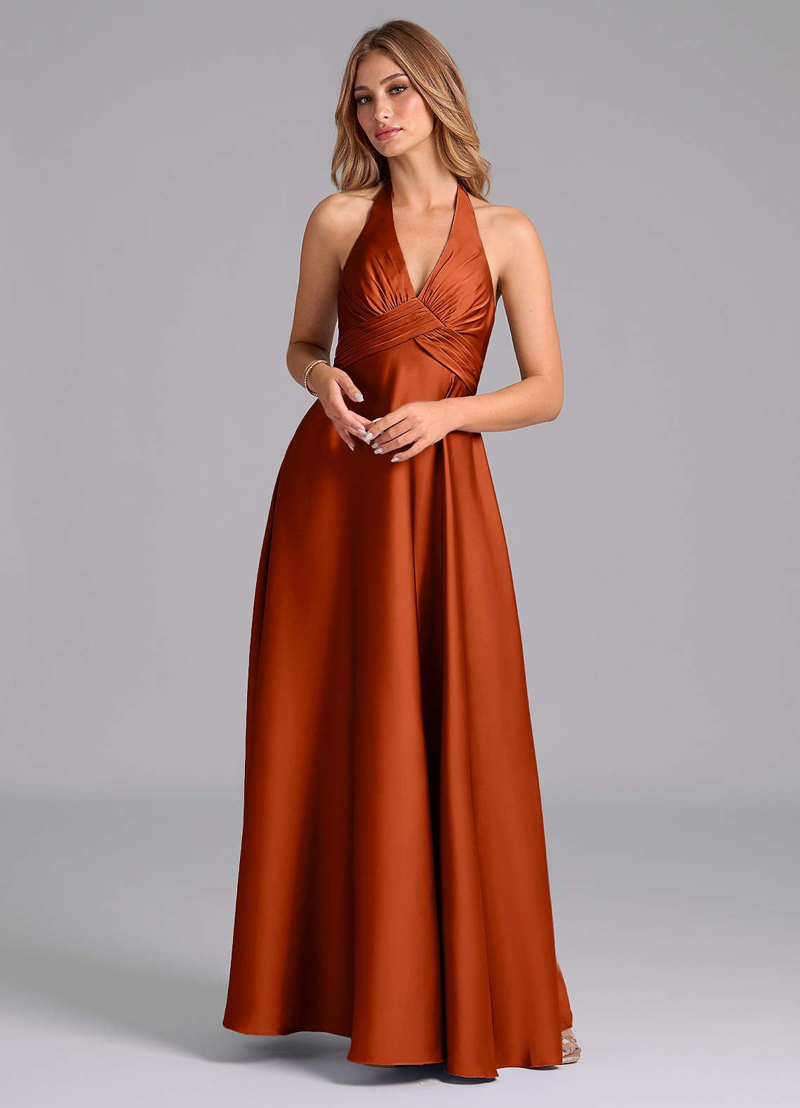 Tessie A-Line V-Neck Stretch Satin Bridesmaid Dress in Paprika