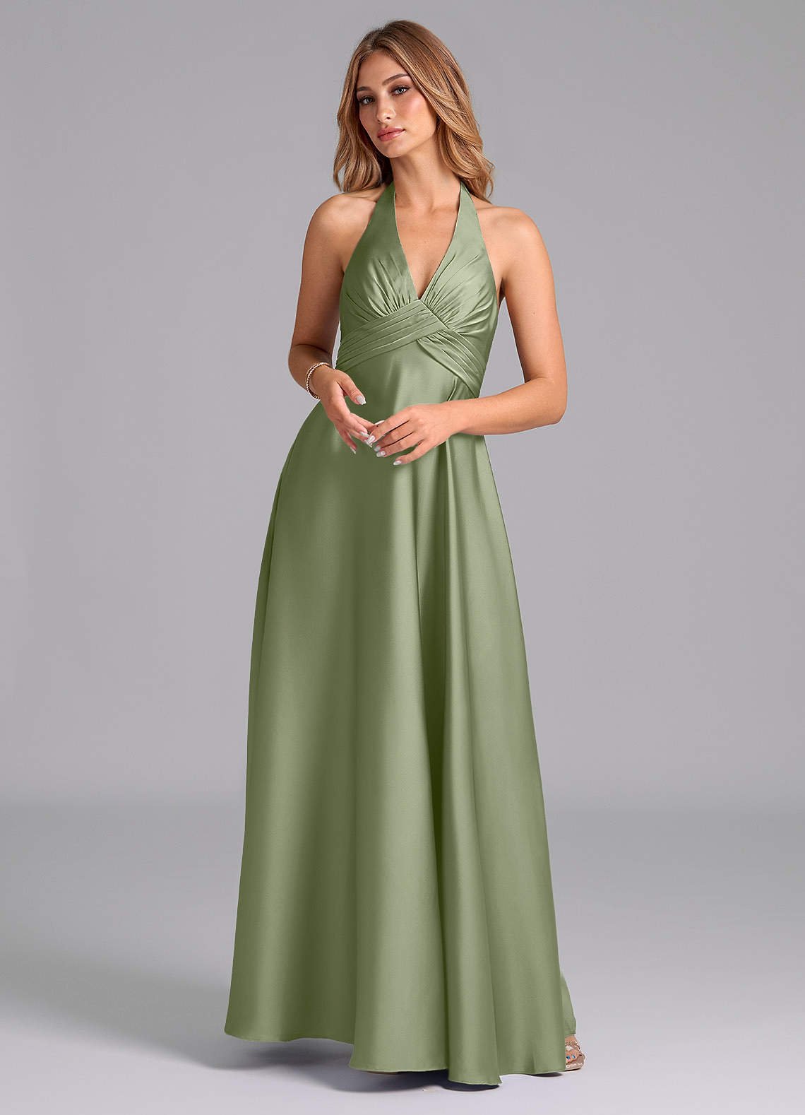 Tessie A-Line V-Neck Stretch Satin Bridesmaid Dress in Pistachio