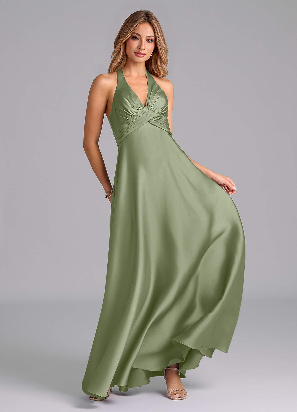 Tessie A-Line V-Neck Stretch Satin Bridesmaid Dress in Pistachio