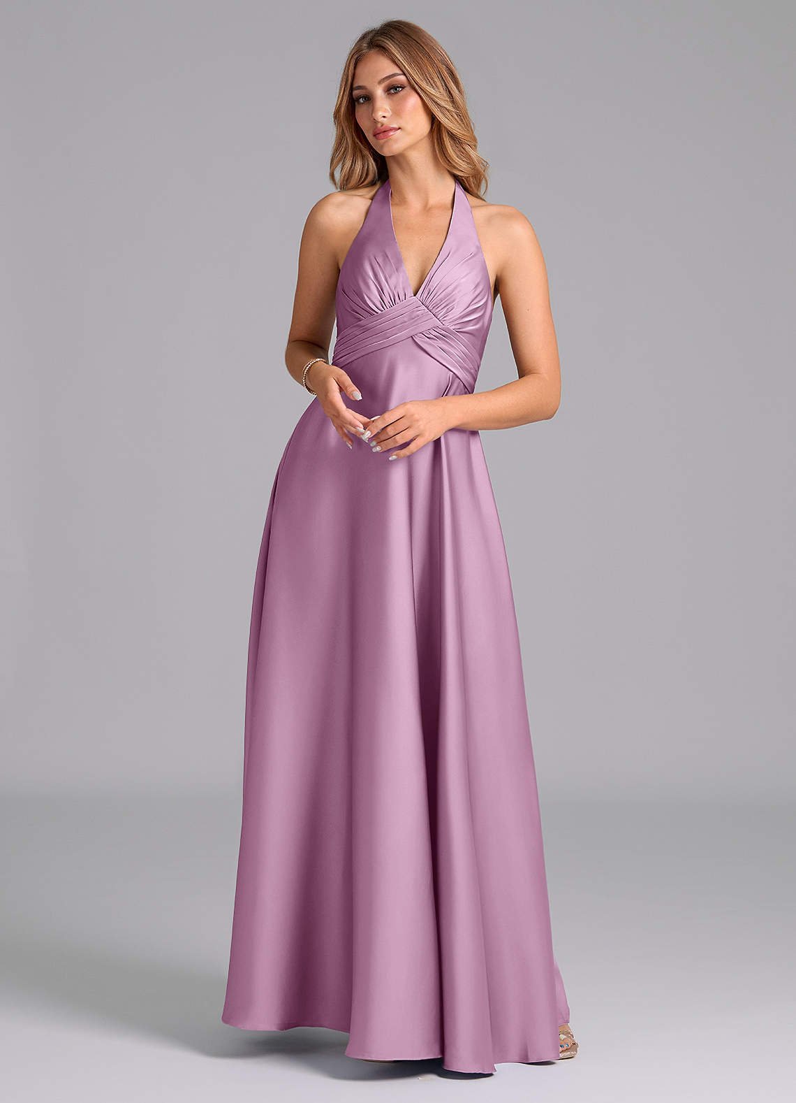 Tessie A-Line V-Neck Stretch Satin Bridesmaid Dress in Wisteria