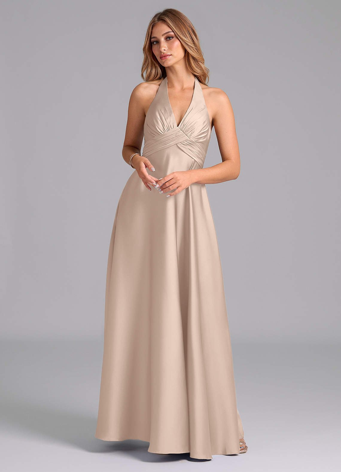 Tessie A-Line V-Neck Stretch Satin Bridesmaid Dress in English Rose