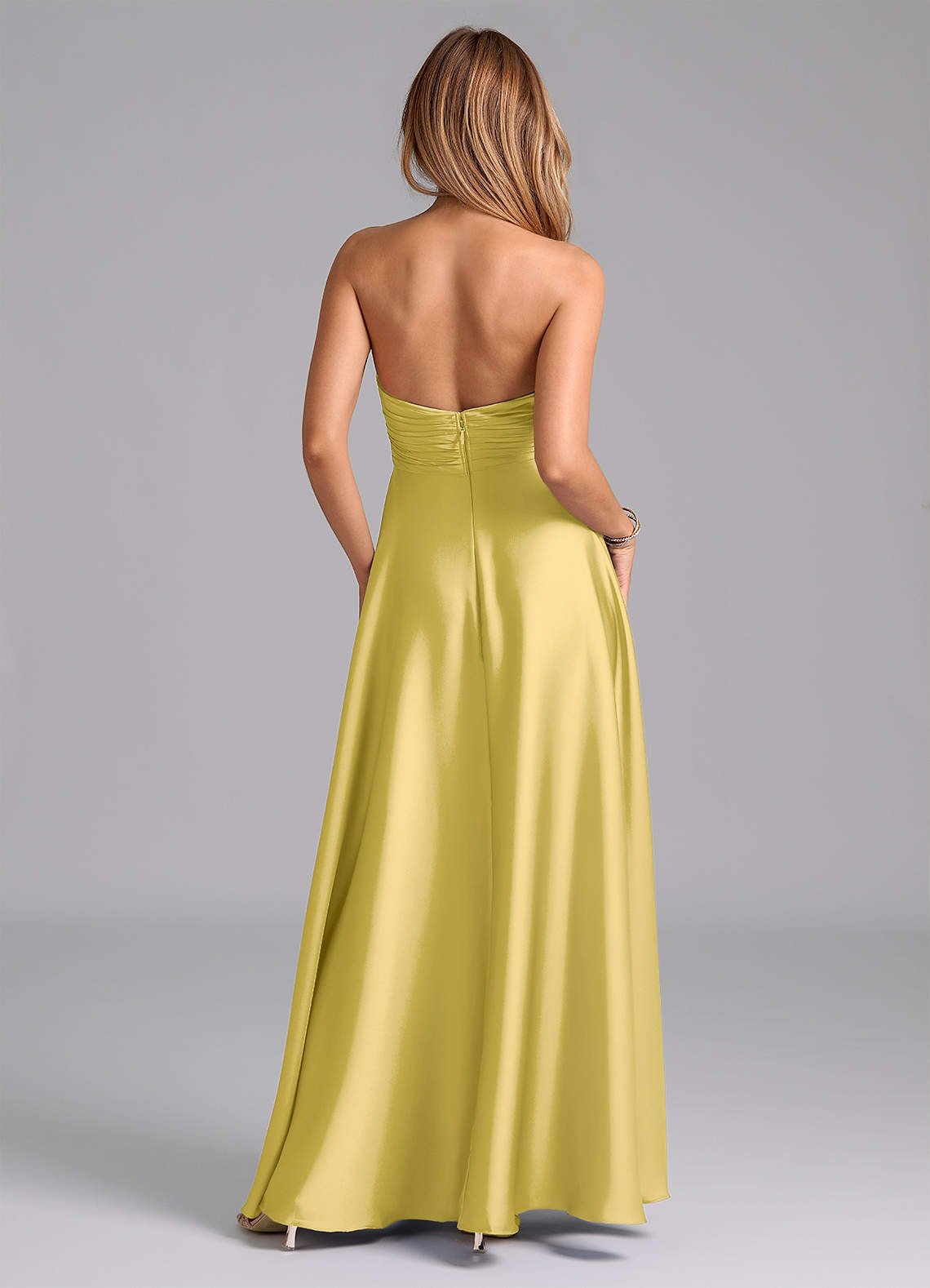 Tessie A-Line V-Neck Stretch Satin Bridesmaid Dress in Canary