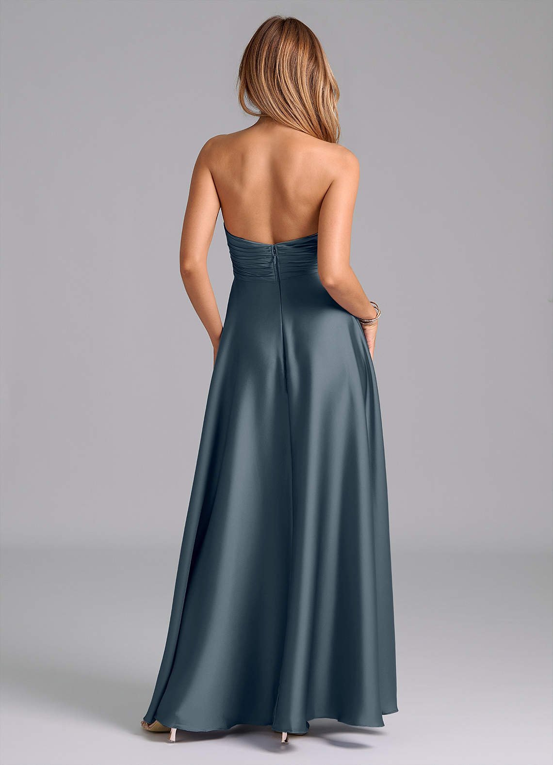 Tessie A-Line V-Neck Stretch Satin Bridesmaid Dress in Twilight