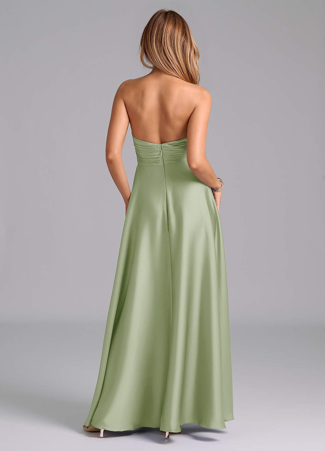 Tessie A-Line V-Neck Stretch Satin Bridesmaid Dress in Dusty Sage
