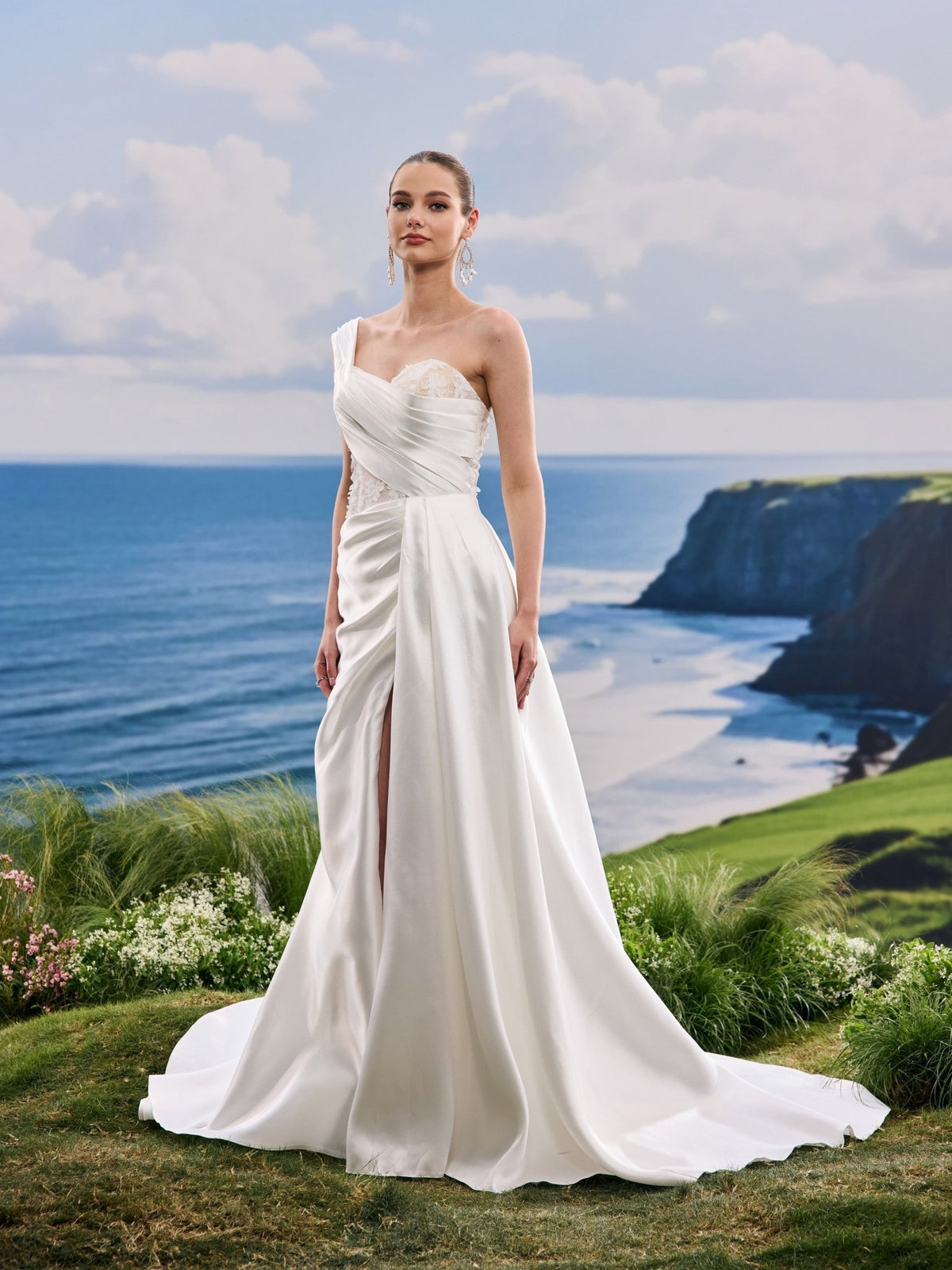 Adelia white A-Line wedding dress, front view