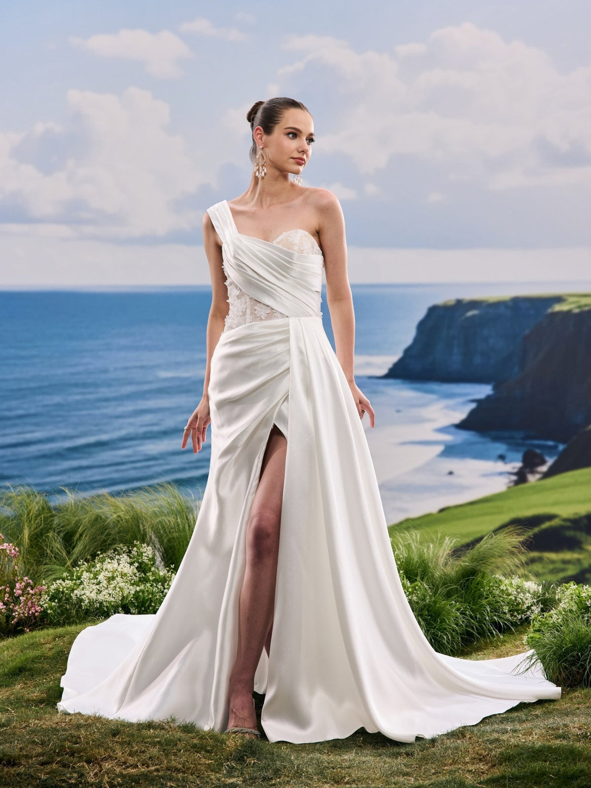 Adelia white A-Line wedding dress, detail and alternate angle