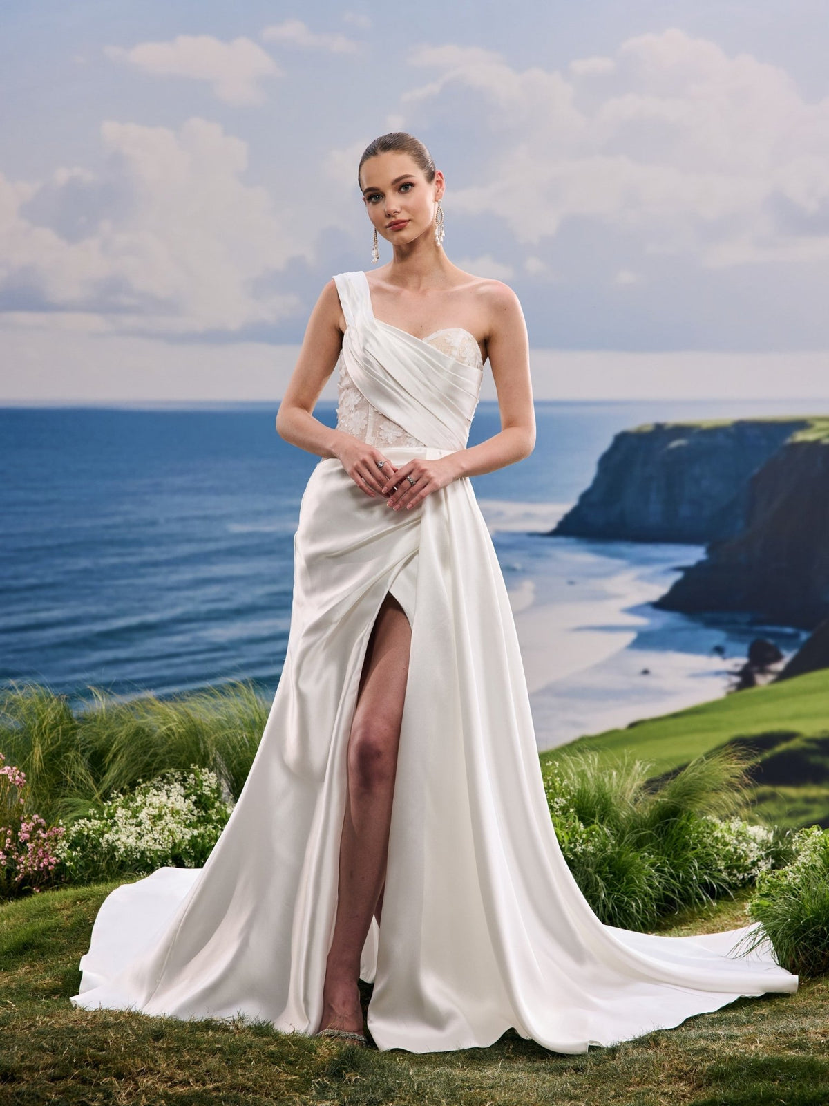 Adelia white A-Line wedding dress, detail and alternate angle