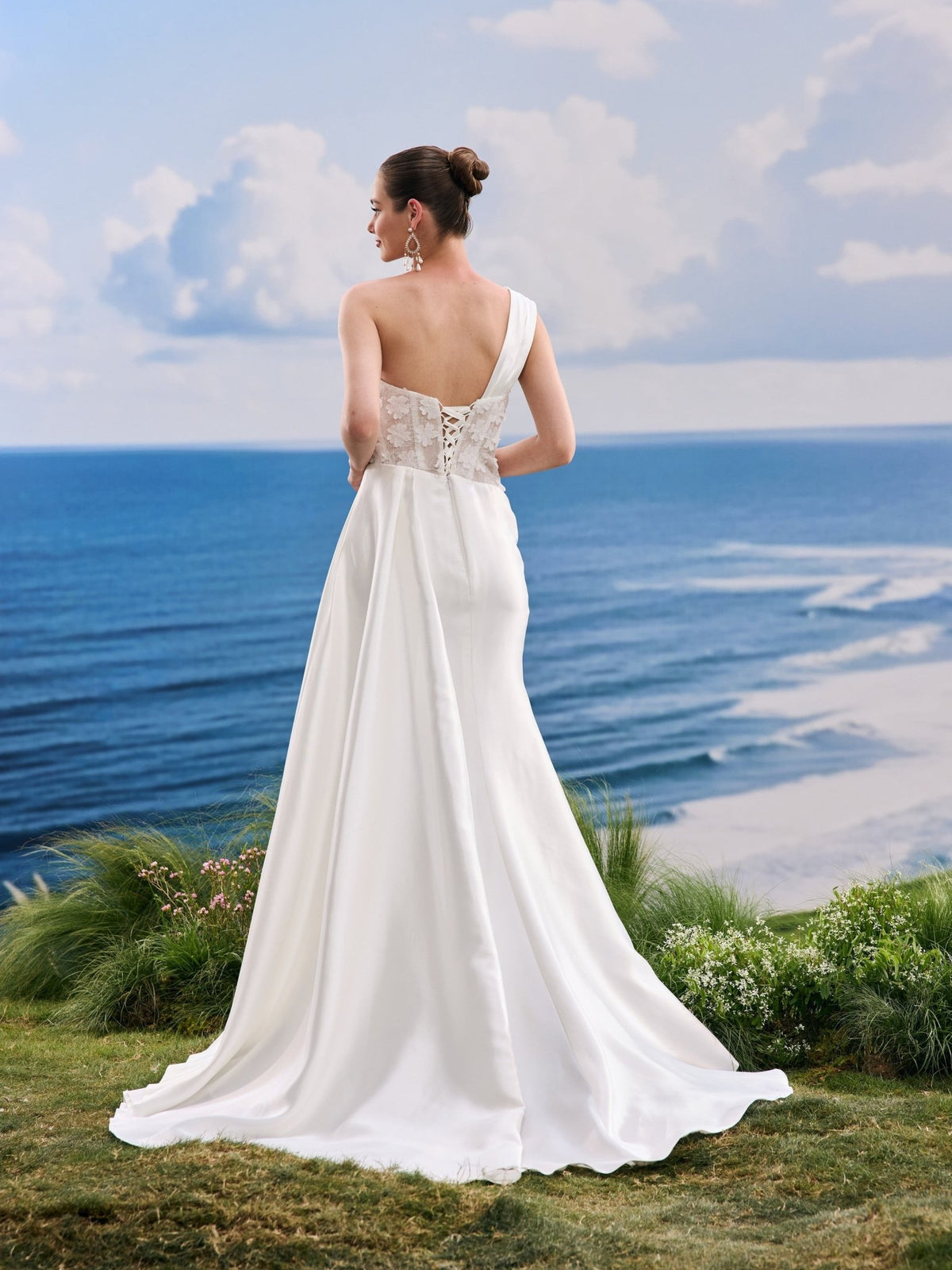 Adelia white A-Line wedding dress, back view