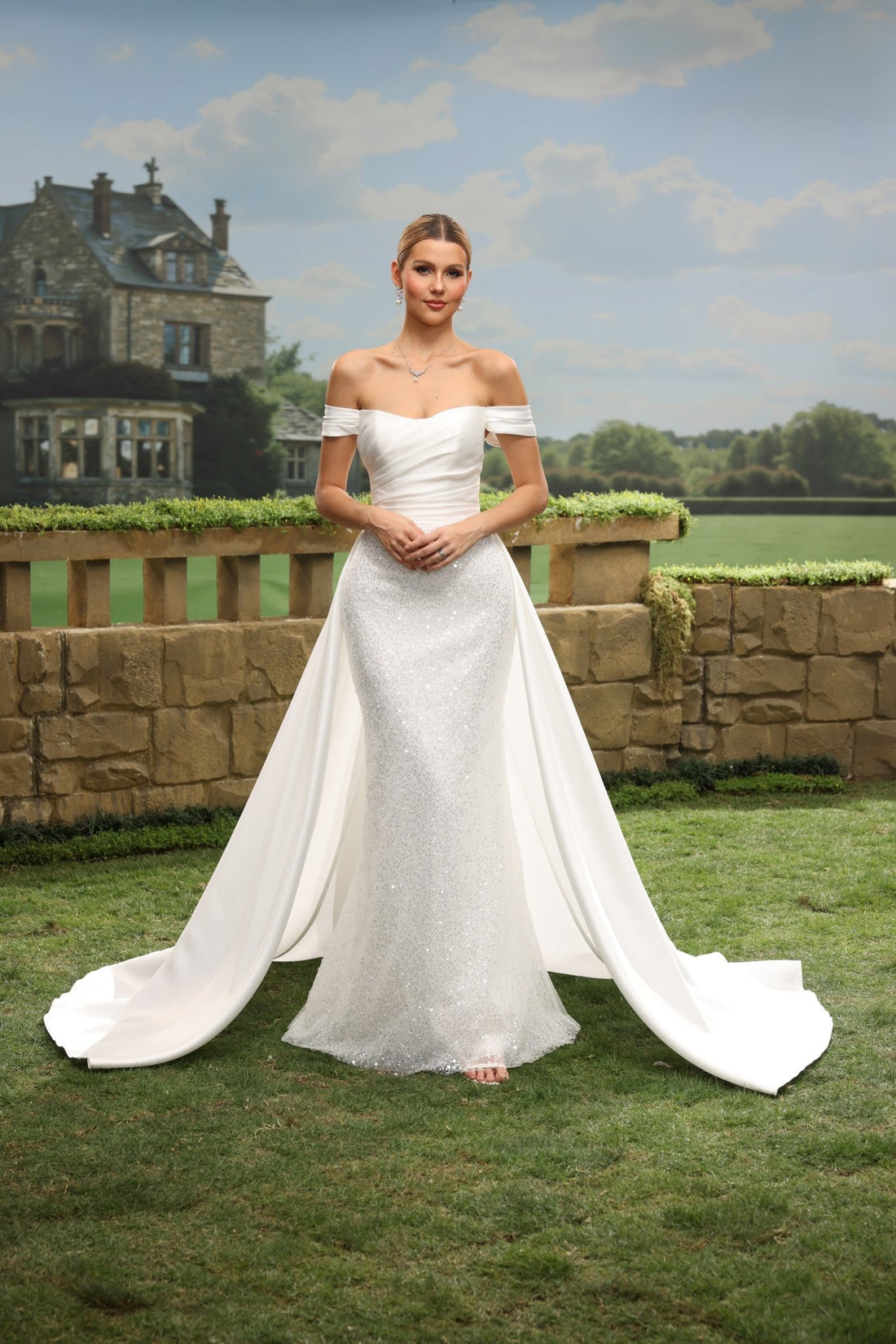Valea white wedding dress front view 1