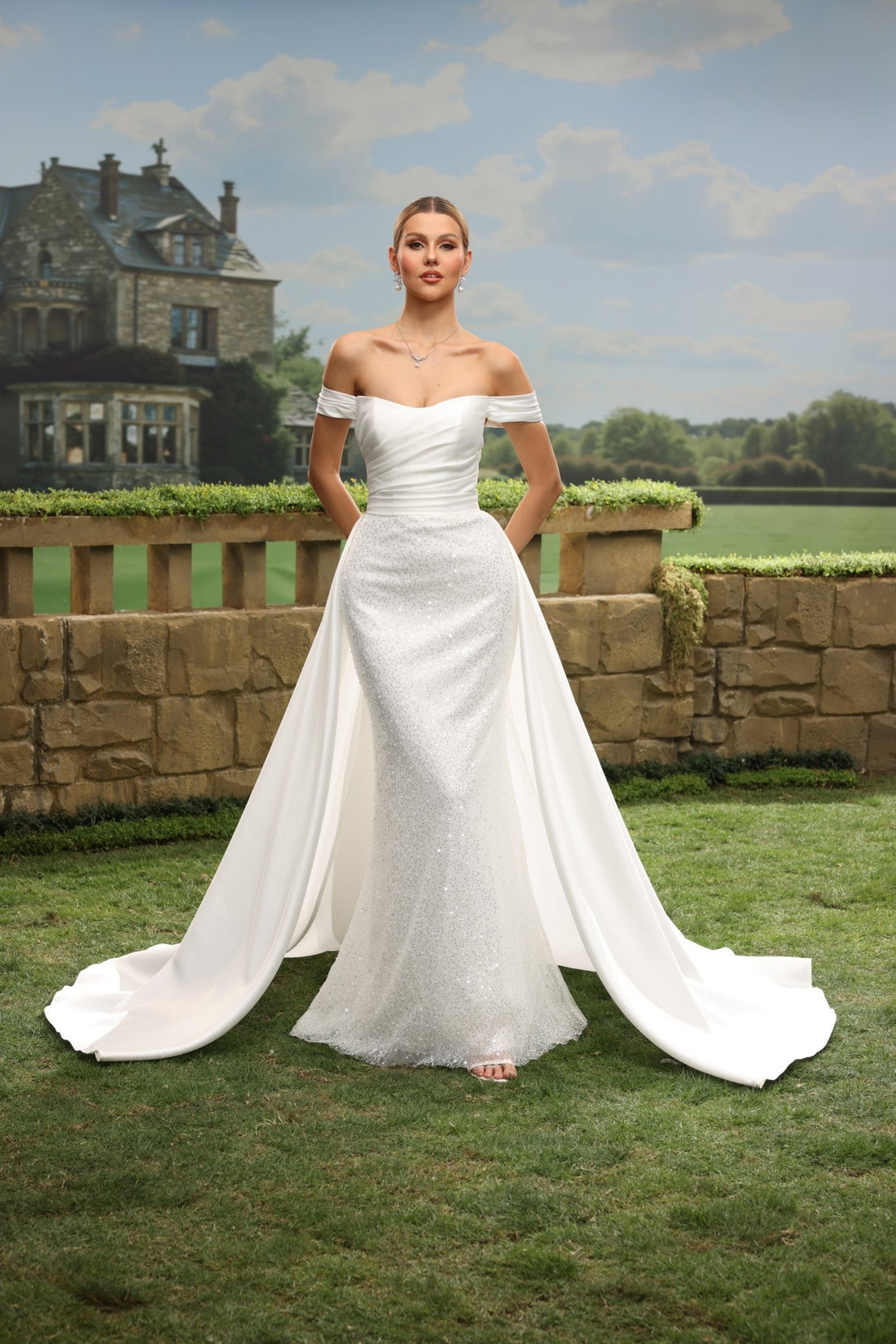 Valea white wedding dress front view 1