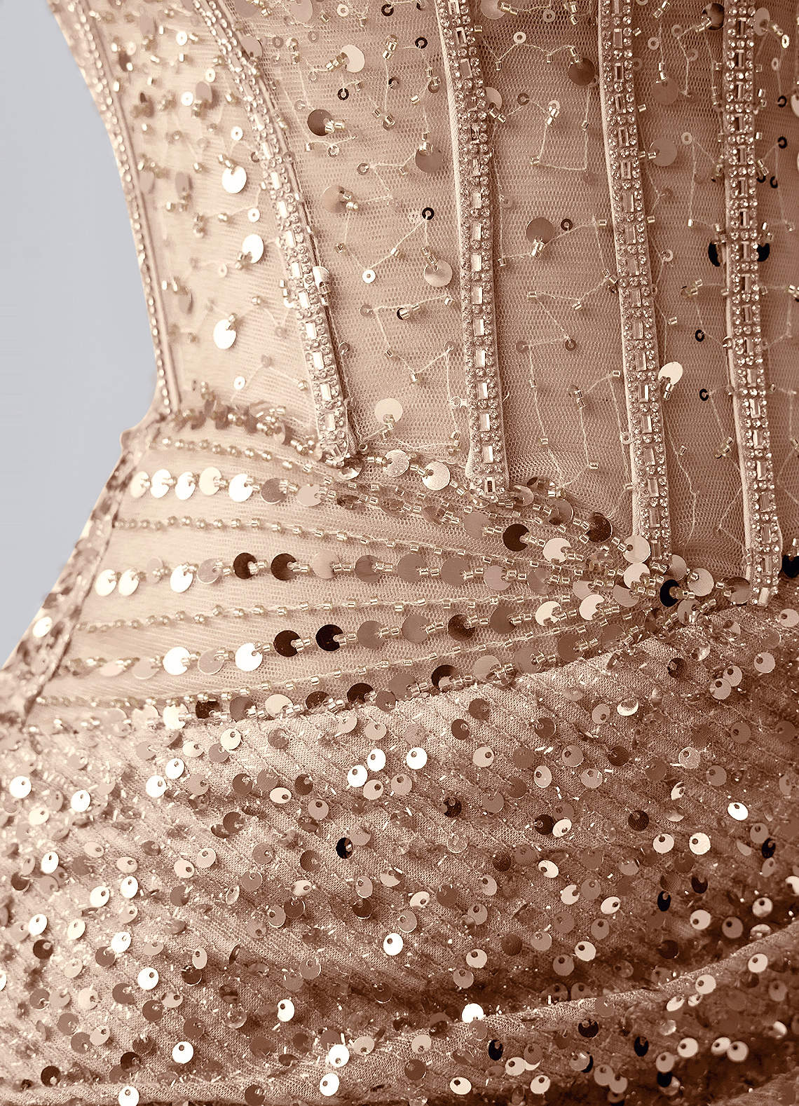 Valentinella Bodycon Mini Off-the-Shoulder Sequin Mesh Prom Dress in champagne