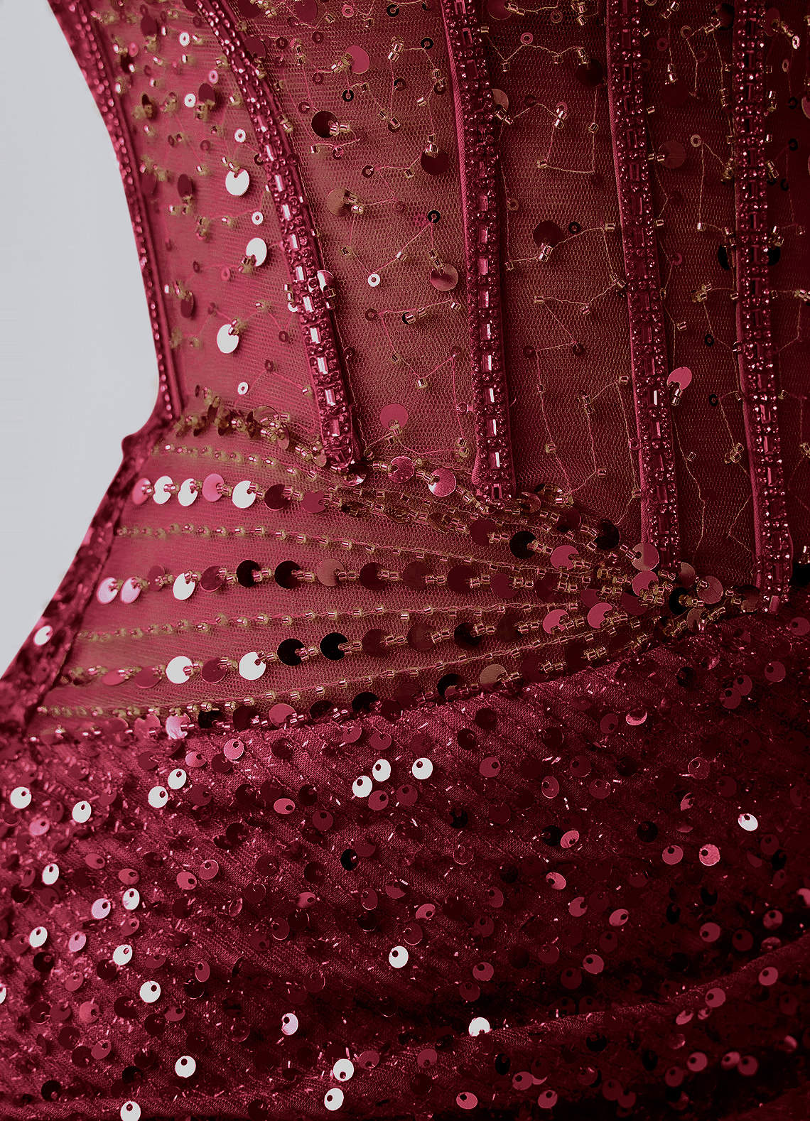 Valentinella Bodycon Mini Off-the-Shoulder Sequin Mesh Prom Dress in Burgundy