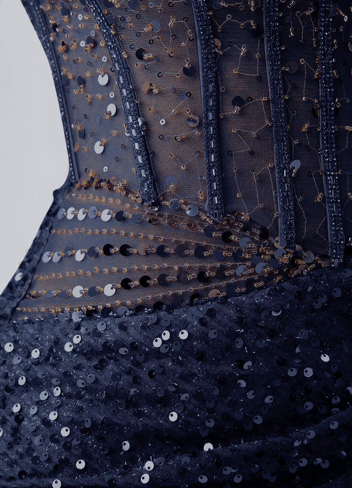Valentinella Bodycon Mini Off-the-Shoulder Sequin Mesh Prom Dress in Navy