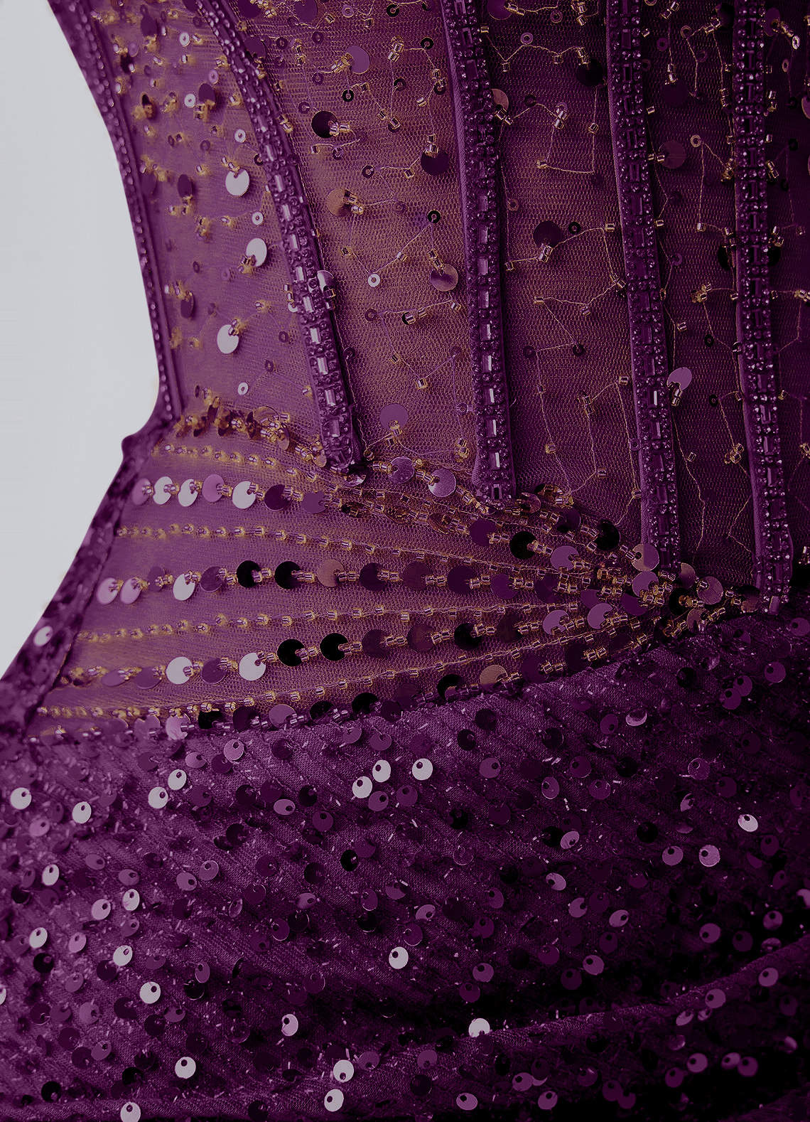 Valentinella Bodycon Mini Off-the-Shoulder Sequin Mesh Prom Dress in Grape