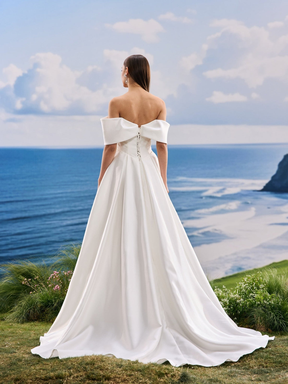 Valessia satin wedding dress - back view