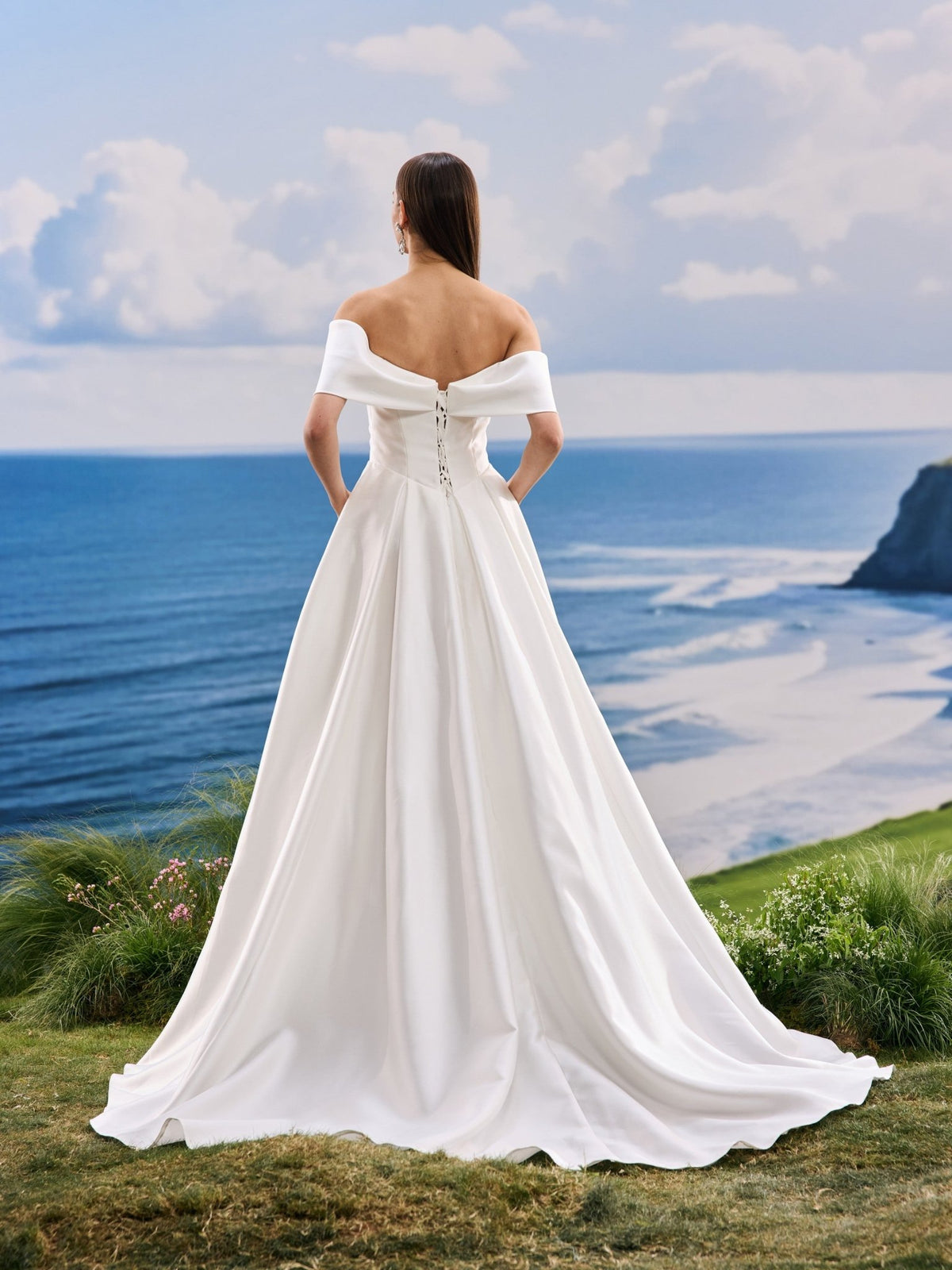 Valessia satin wedding dress - back view