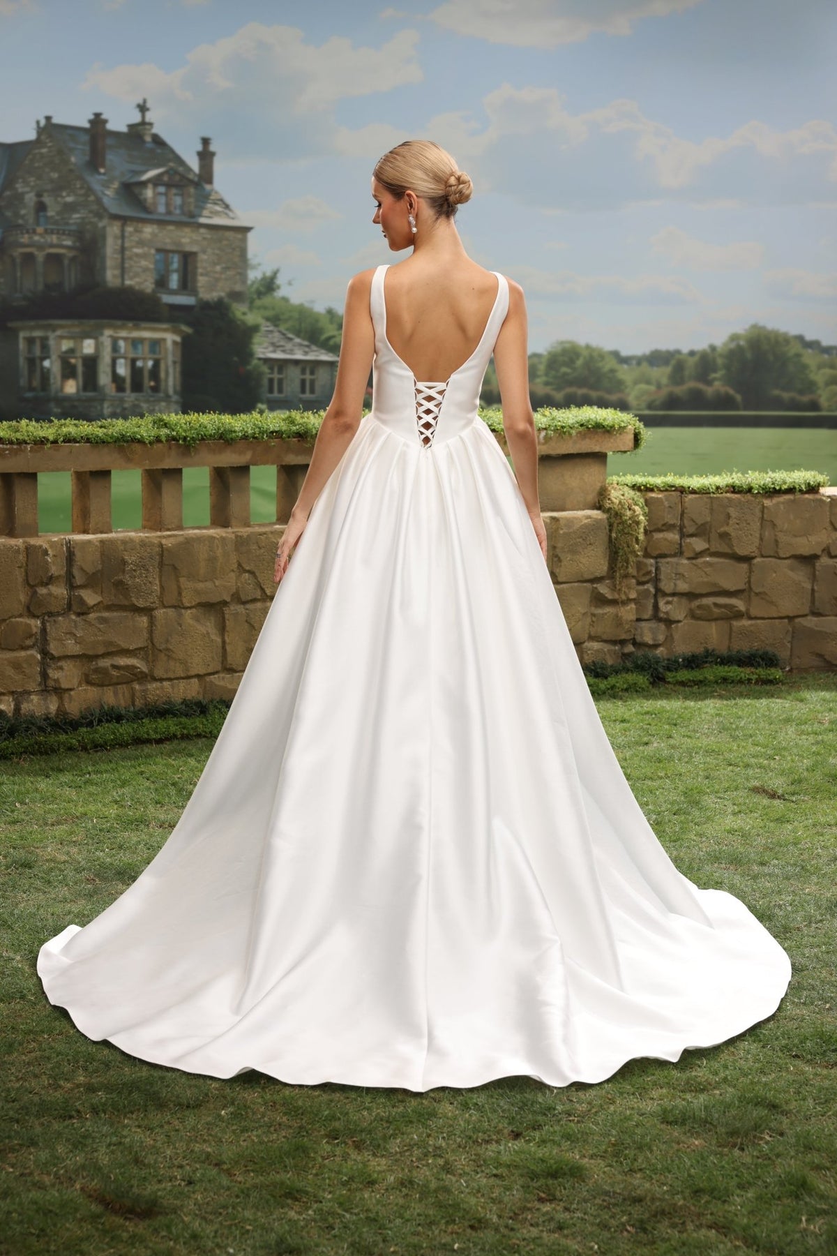 Vela A-Line V-Neck wedding dress — back view