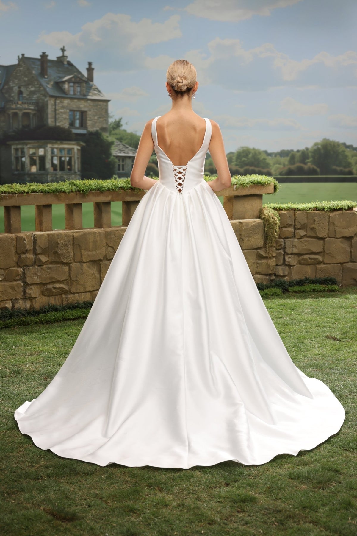 Vela A-Line V-Neck wedding dress — back view