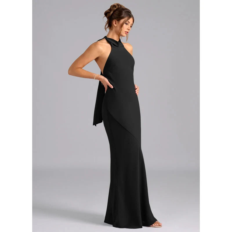 Velli Mermaid Halter Chiffon Bridesmaid Dress in black - additional view 1